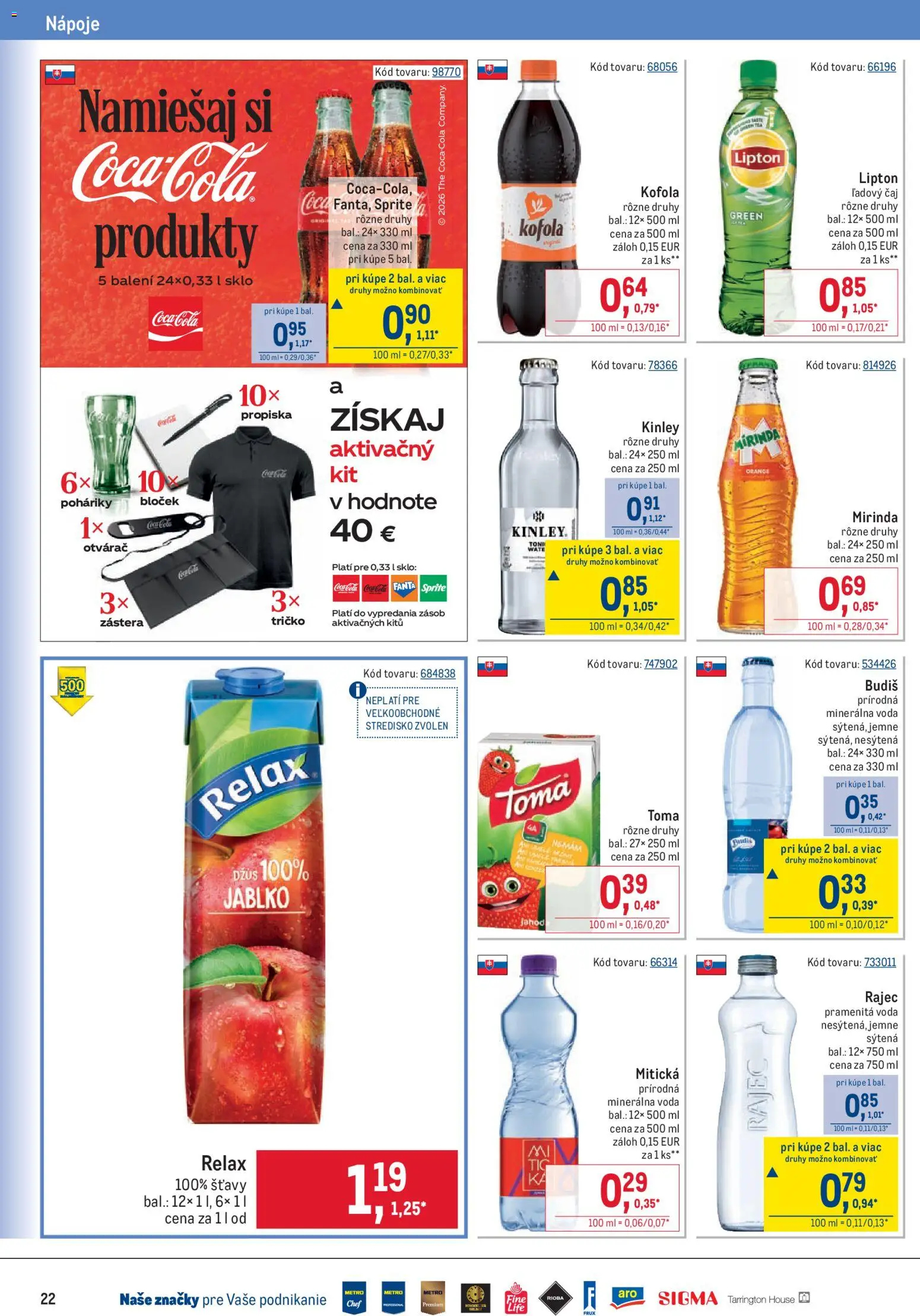 Nové Metro akcie – leták je platný od 15.07.2026 | Strana: 22 | Produkty: Rajec, Kofola, Mitická, Cola