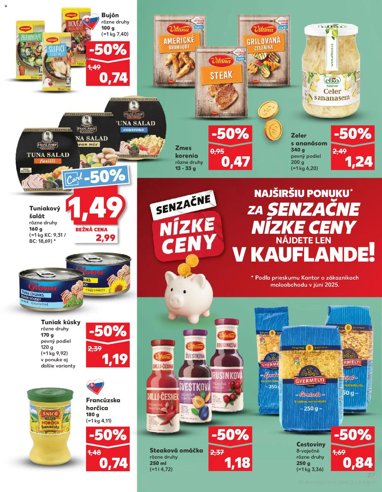 Nové Kaufland akcie – leták je platný od 25.06.2026 | Strana: 27 | Produkty: Tuniak, Bujón, Šalát, Steak