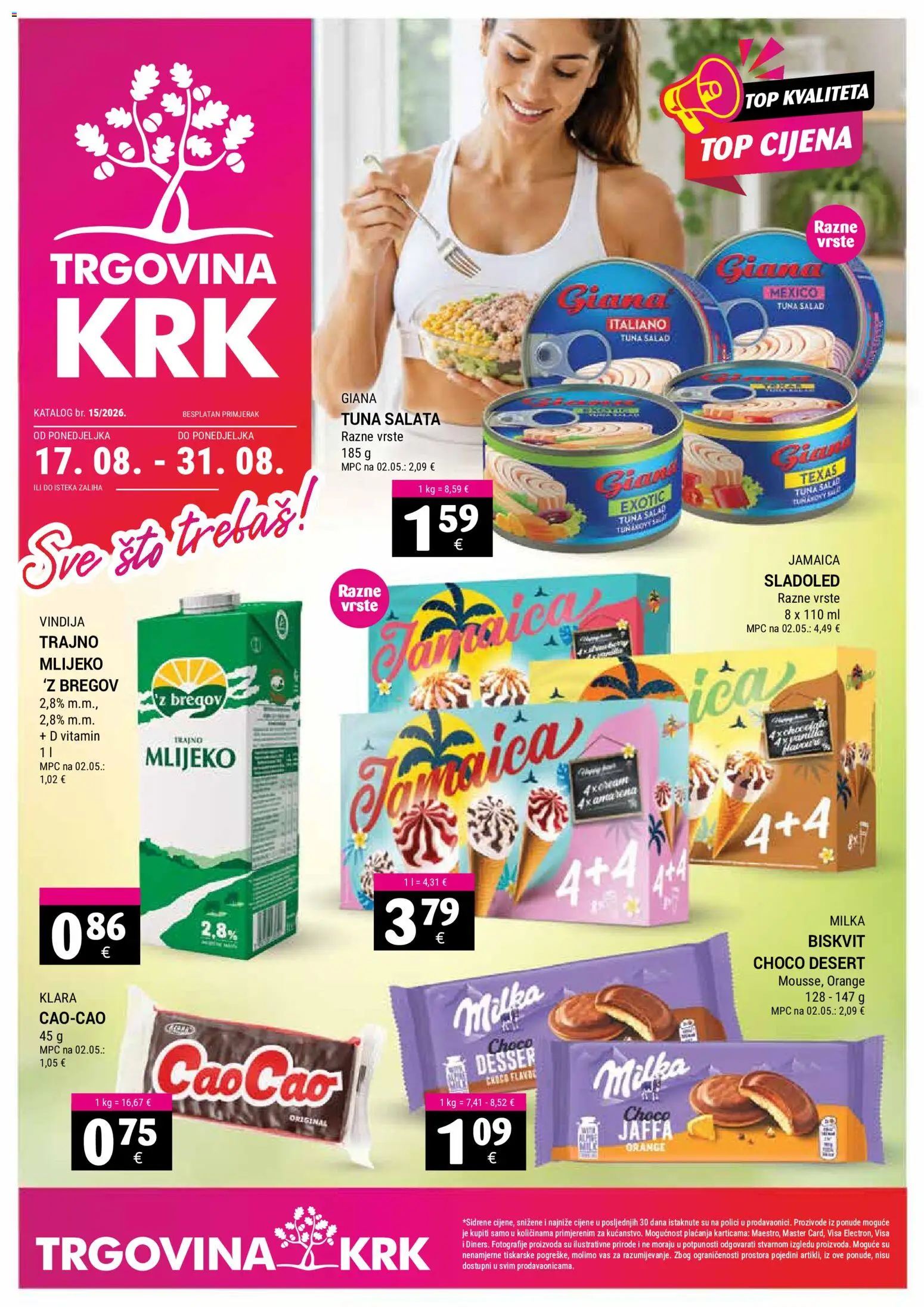 Trgovina Krk katalog | vrijedi od 17.08.2026 | Stranica: 1 | Proizvodi: Vindija, Sladoled, Salata, Biskvit