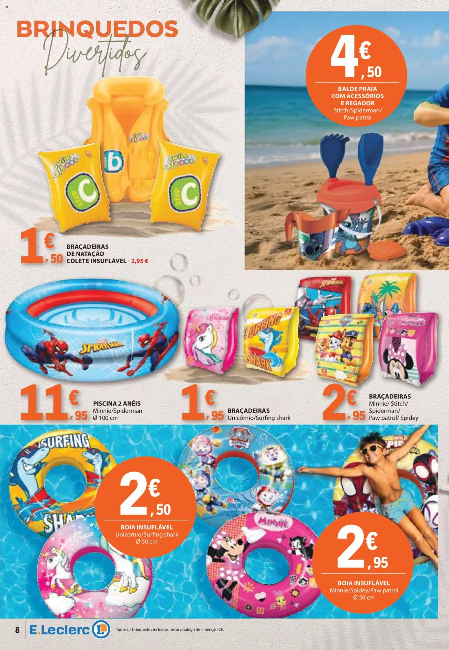 E.Leclerc folheto Especial Praia │ válido de 09.06.2026 | Página: 8 | Produtos: Piscina, Balde, Braçadeiras, Colete