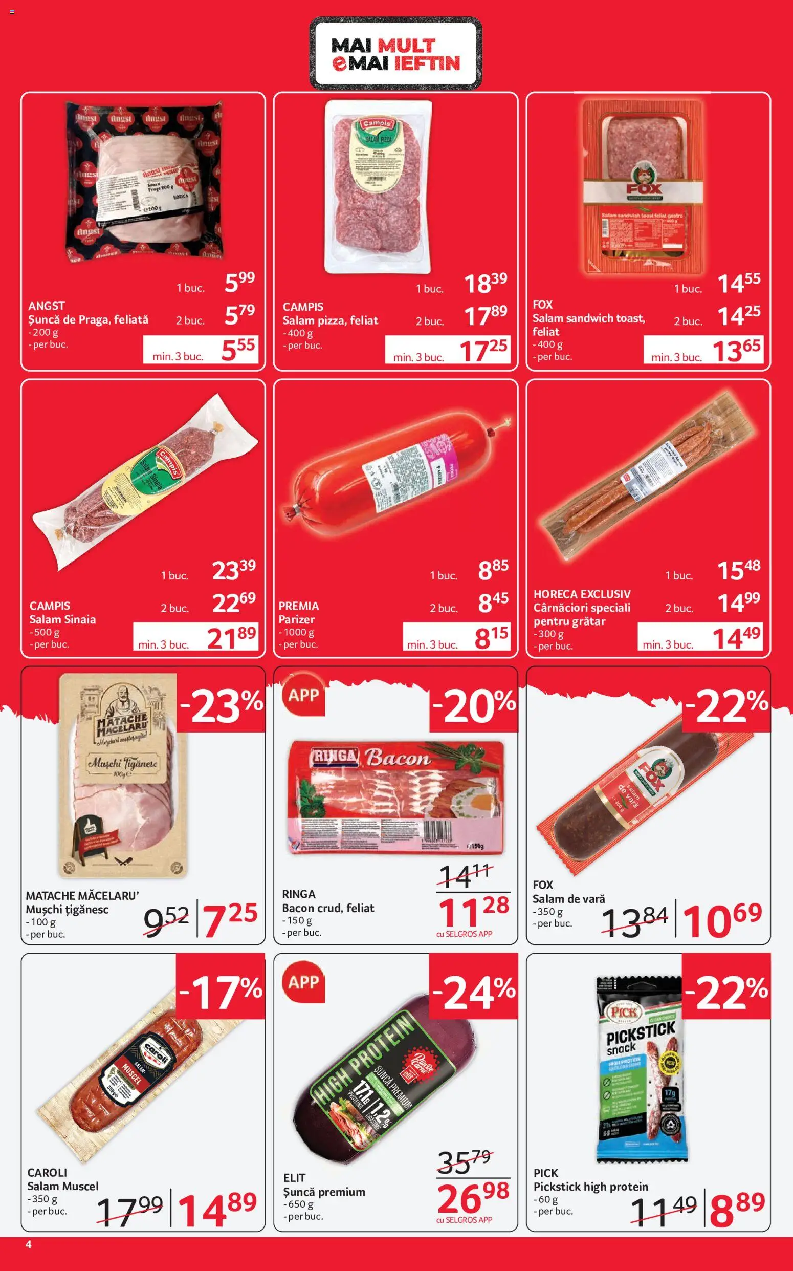 Noul catalog Selgros – valabil de la 07.08.2026 | Pagină: 4 | Produse: Grătar, Bacon, Șuncă, Parizer