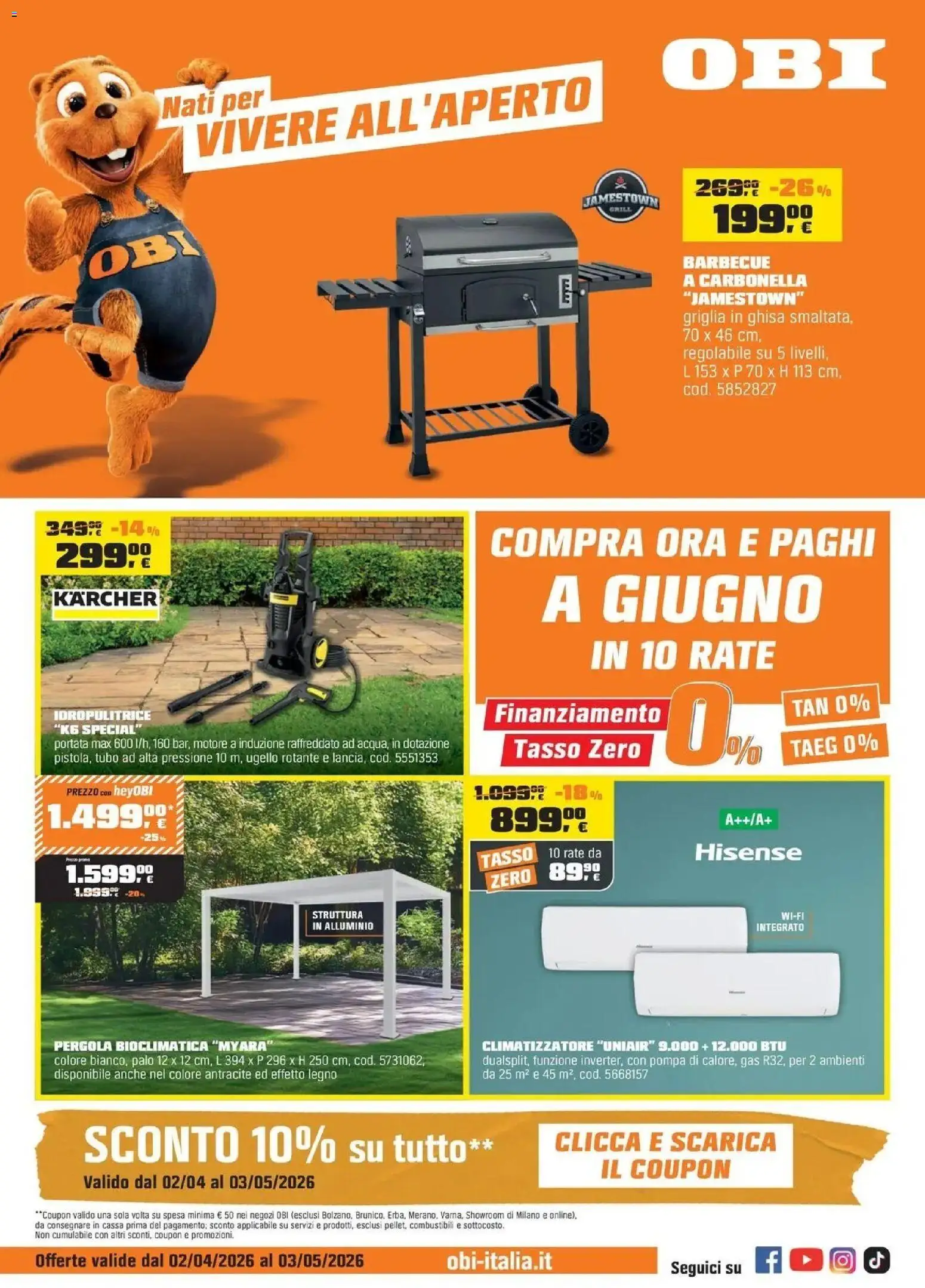 Volantino OBI del 03.04.2026 | Pagina: 1 | Prodotti: Barbecue, Idropulitrice, Alluminio, Griglia