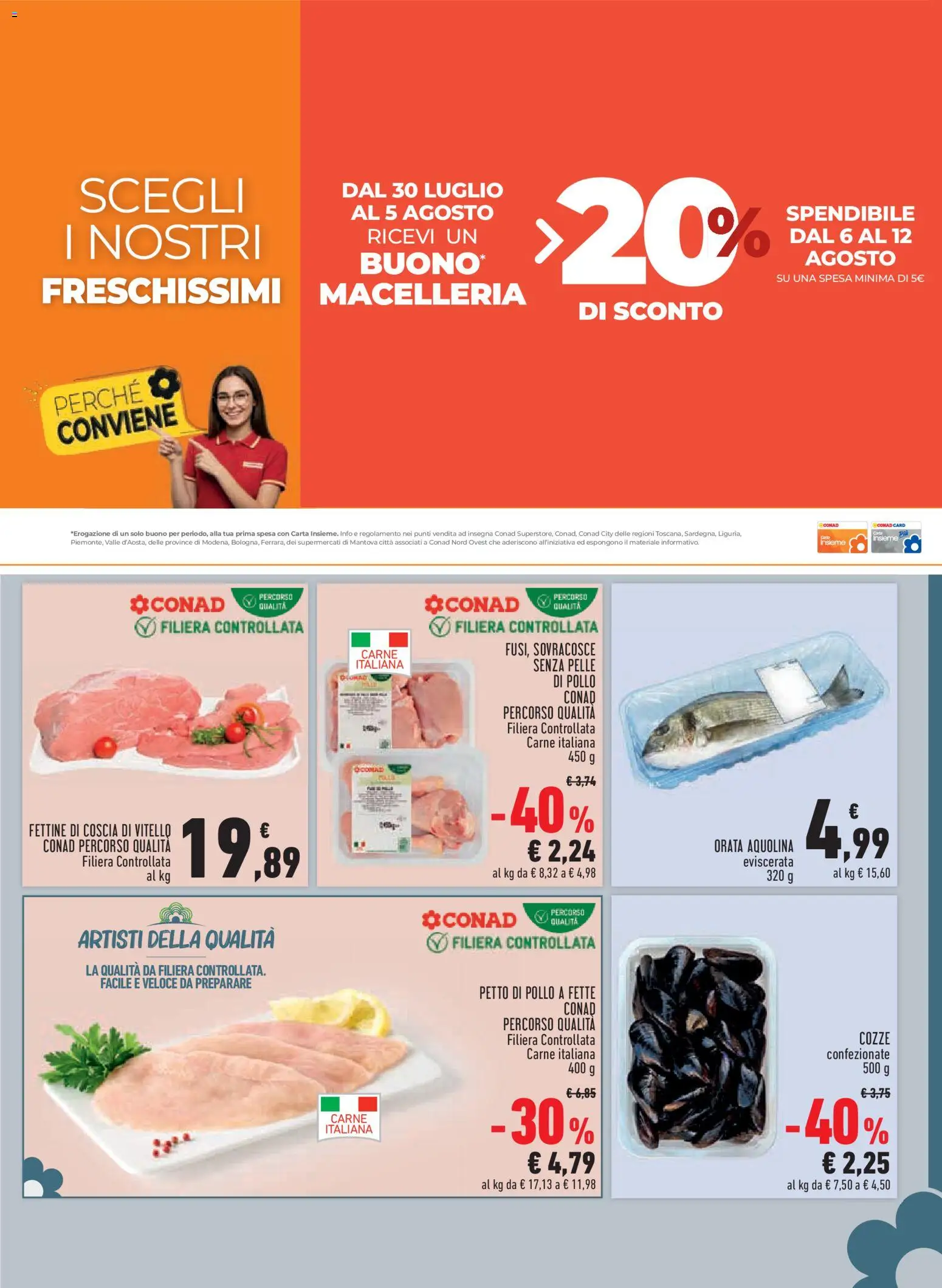 Volantino Conad del 30/07/2026 | Pagina: 3 | Prodotti: Petto di Pollo, Pollo, Cozze, Orata