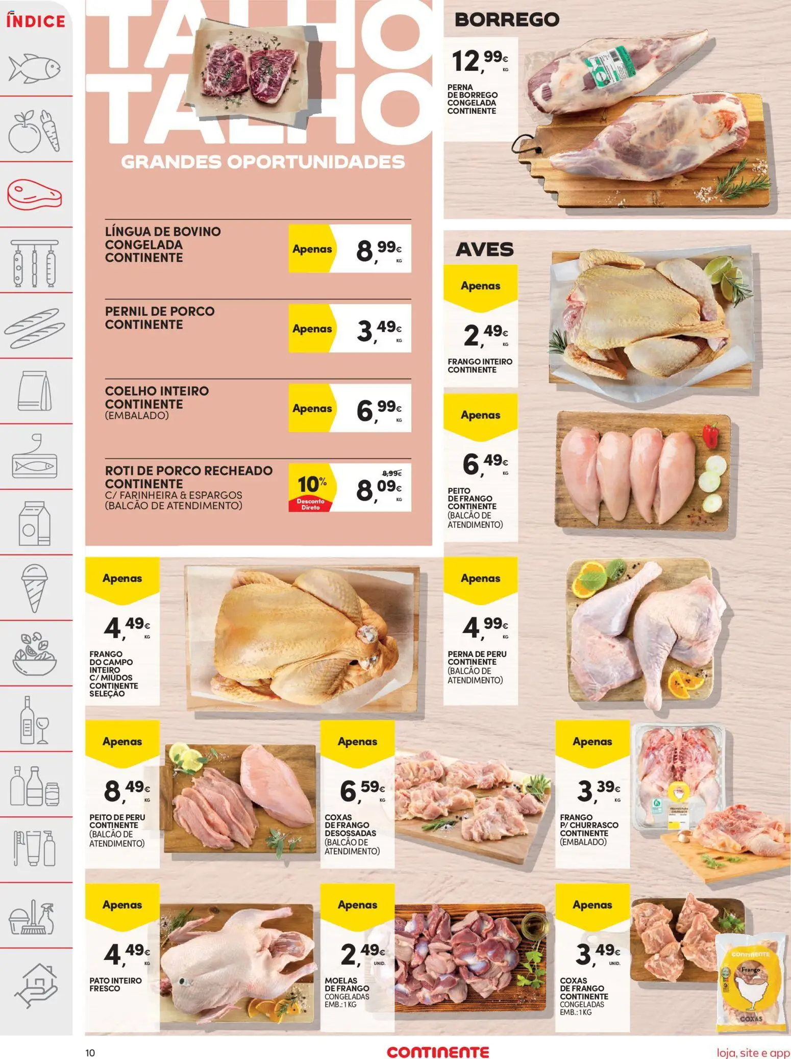 Continente folheto │ válido de 14.04.2026 | Página: 10 | Produtos: Peito de peru, Pernil, Coelho, Moelas