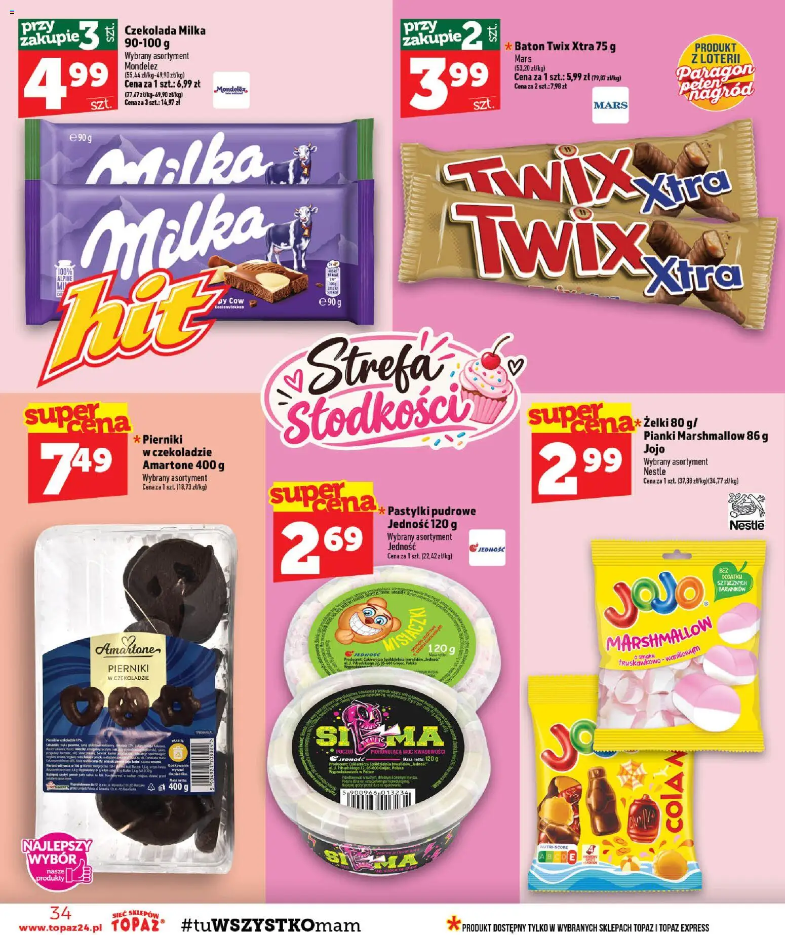 Topaz gazetka - MAZ od 08.10.2026 | Strona: 34 | Produkty: Por, Milka, Baton, Pianki