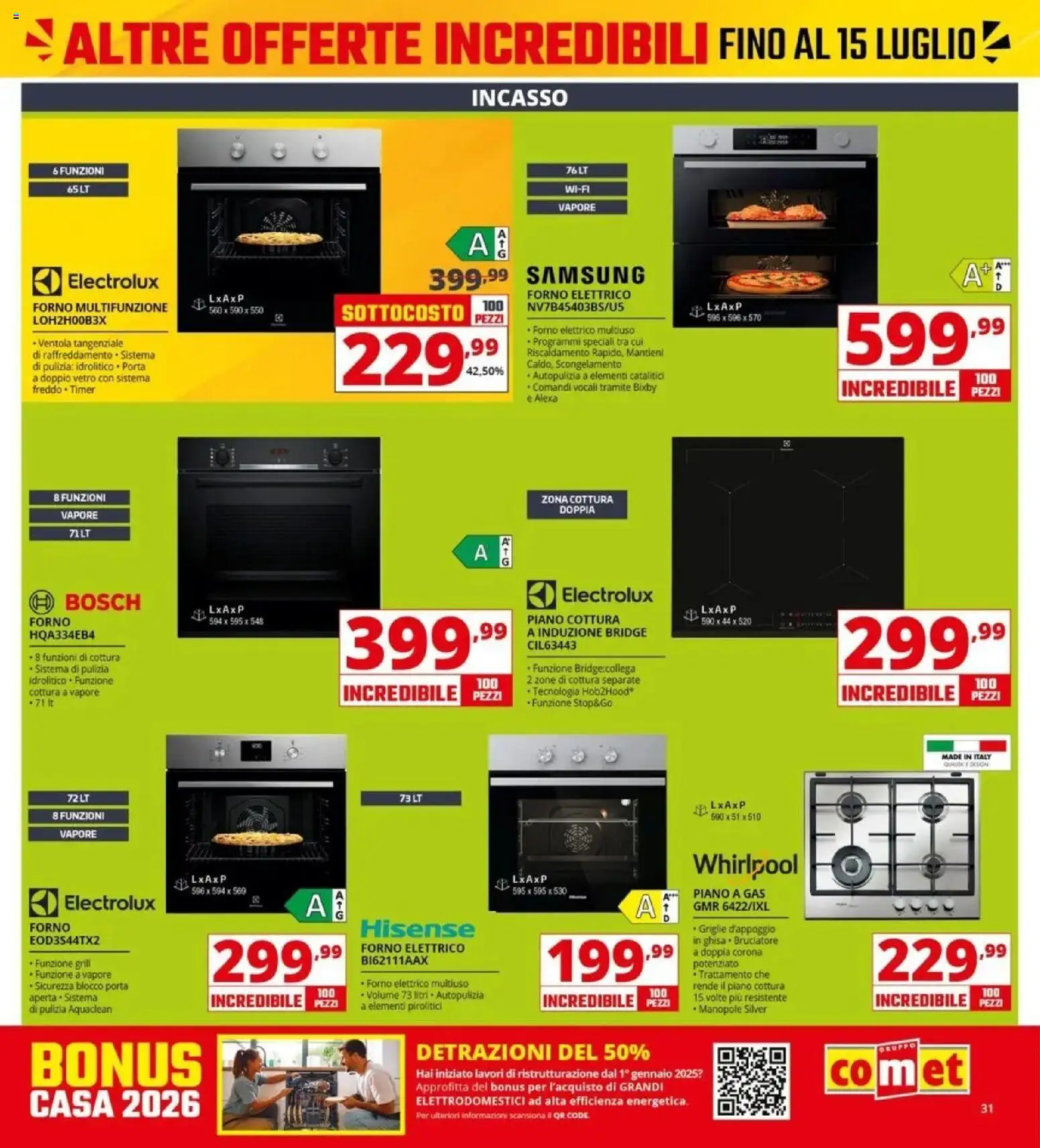 Volantino Comet del 03/07/2026 | Pagina: 31 | Prodotti: Piano cottura, Forno, Forno elettrico, Samsung
