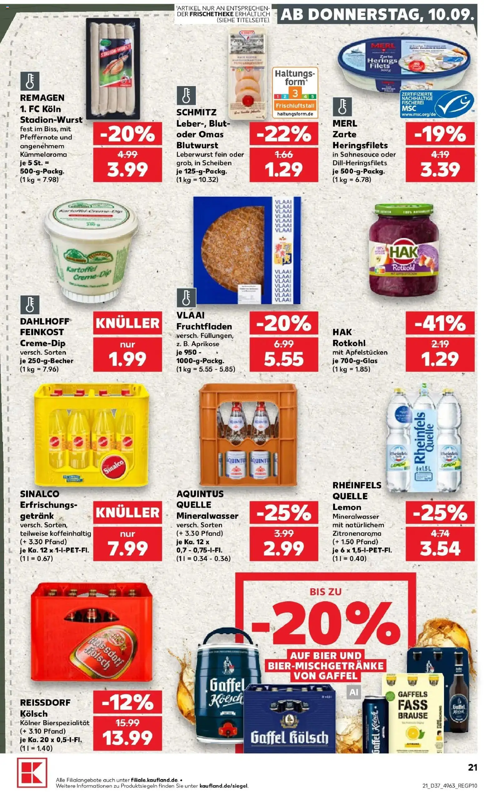 Prospekt Kaufland ab 10.09.2026 » Angebote Online zum Blättern | Seite: 21 | Produkte: Sinalco, Rotkohl, Bier, Mineralwasser