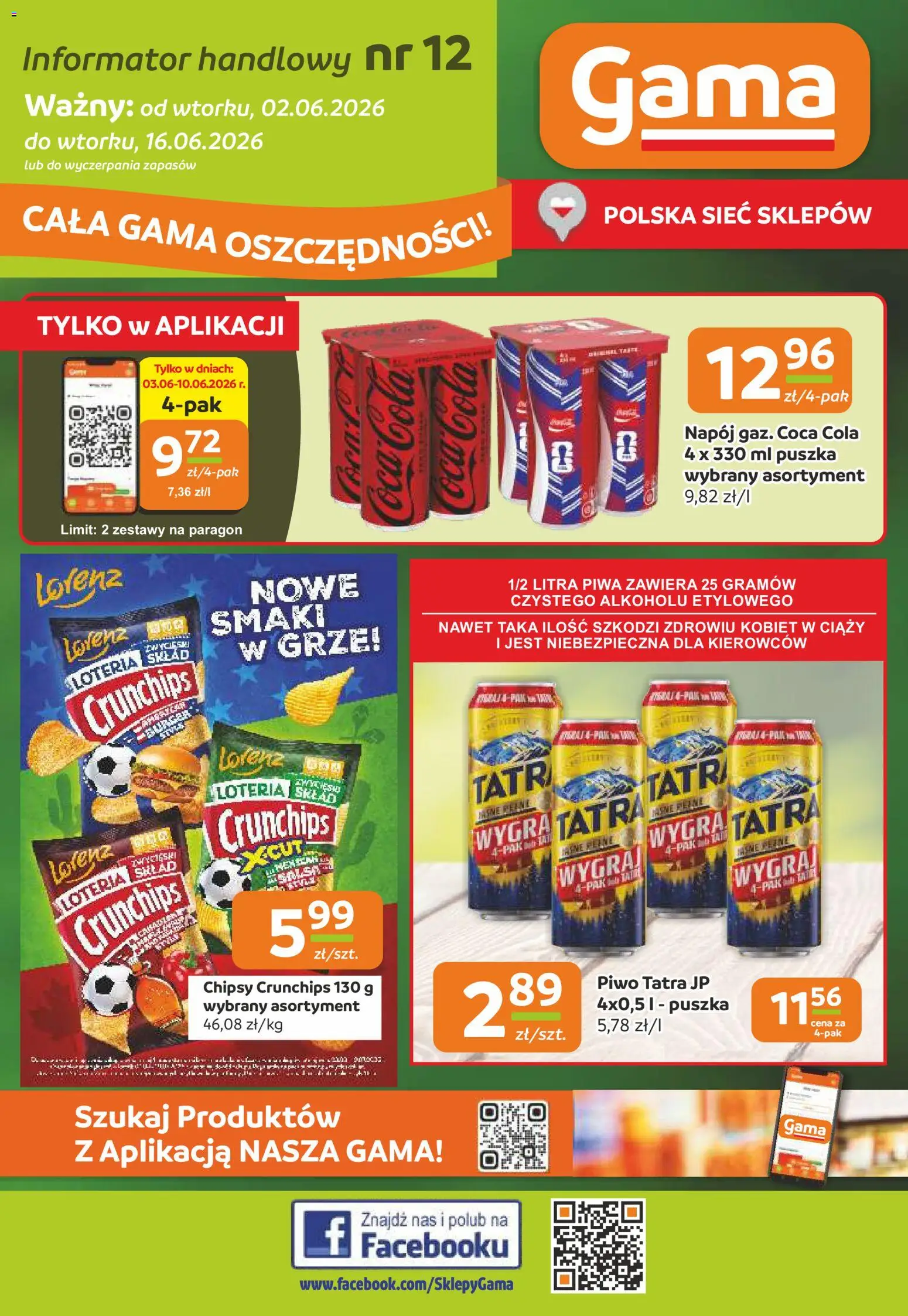 Gama gazetka od 02.06.2026 | Strona: 1 | Produkty: Chipsy, Coca cola, Piwo