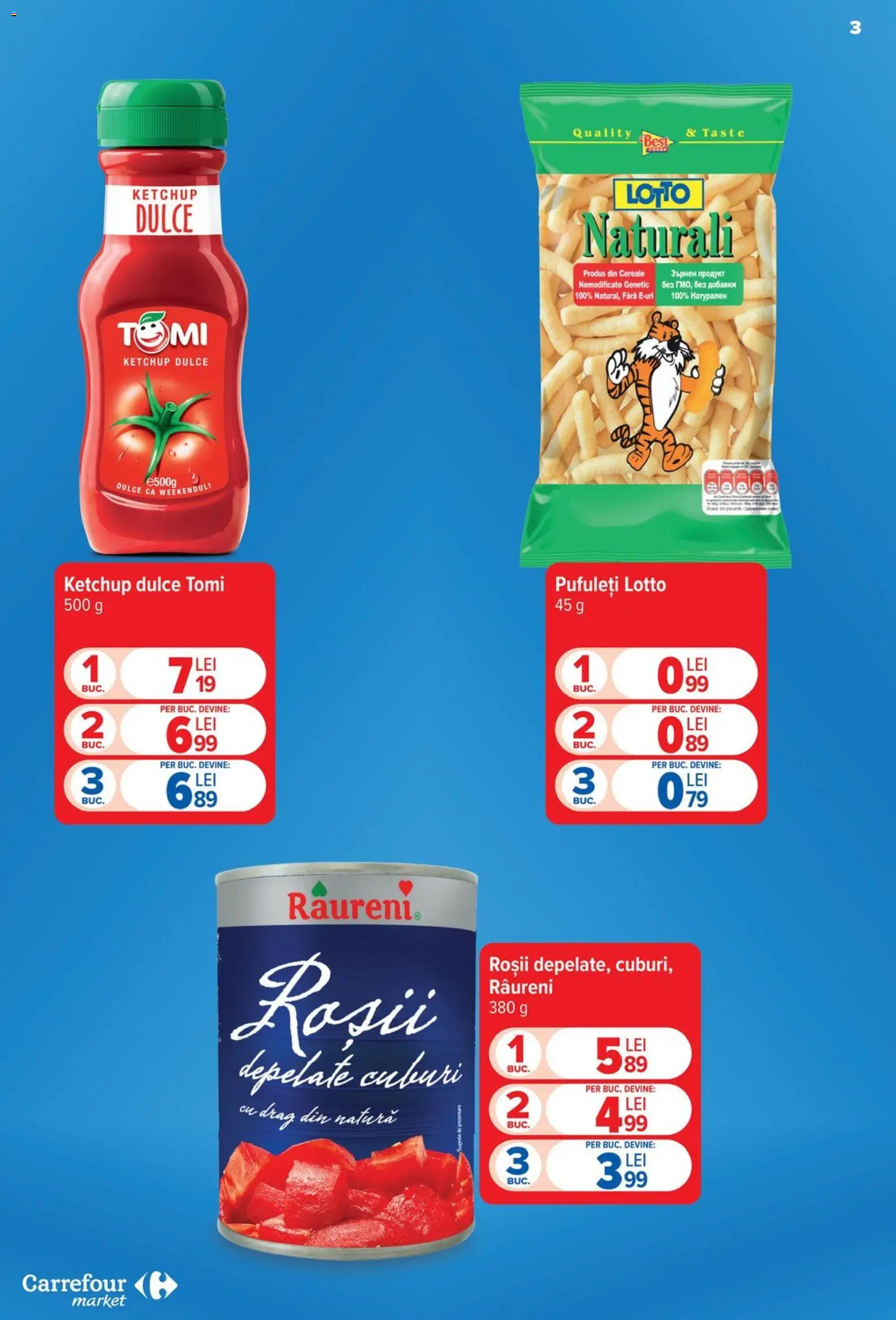 Noul catalog Carrefour – valabil de la 19.08.2026 | Pagină: 3 | Produse: Best, Pufuleți, Roșii, Ketchup