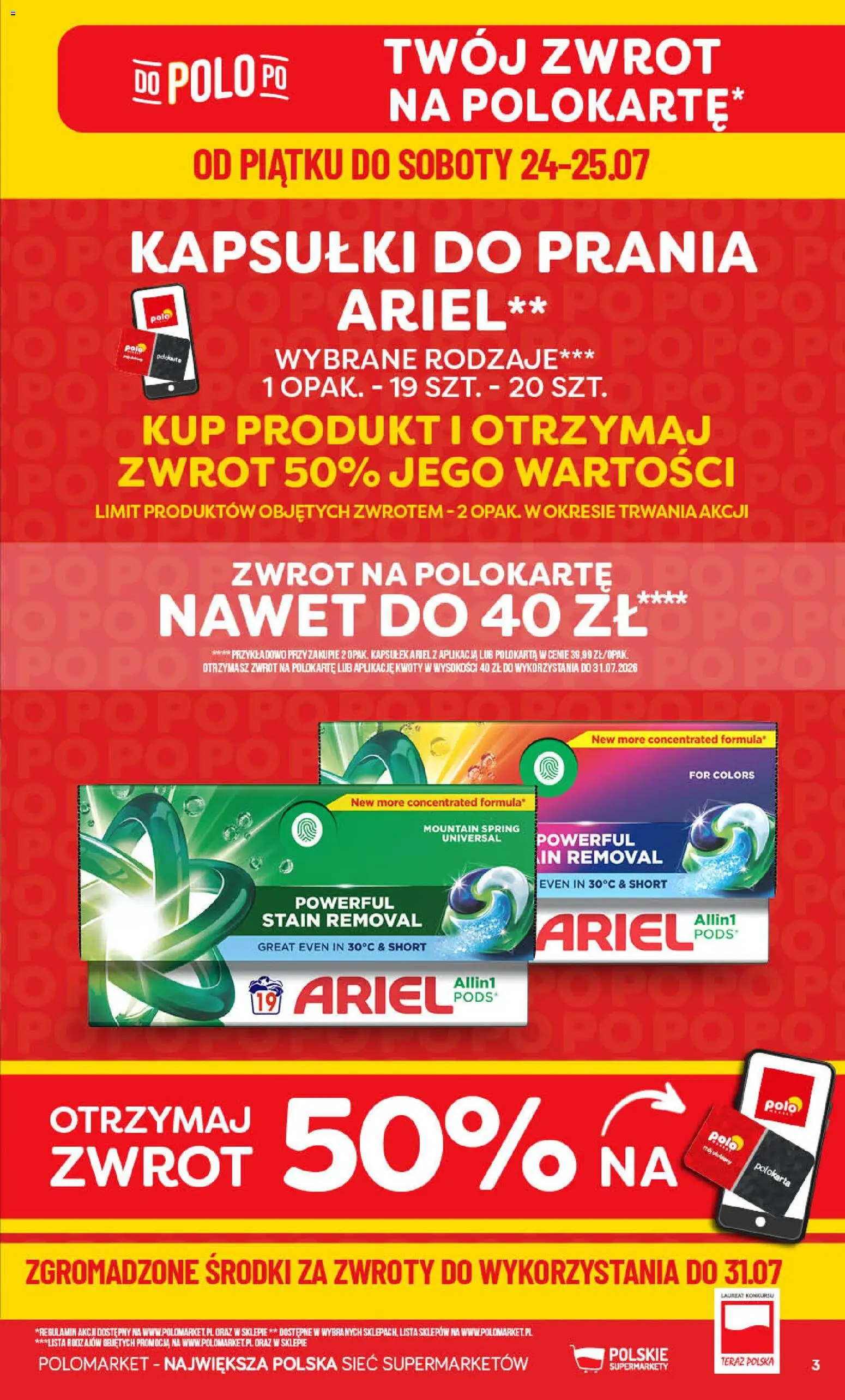 POLOmarket gazetka od 22.07.2026 | Strona: 3 | Produkty: Ariel, Kapsułki do prania