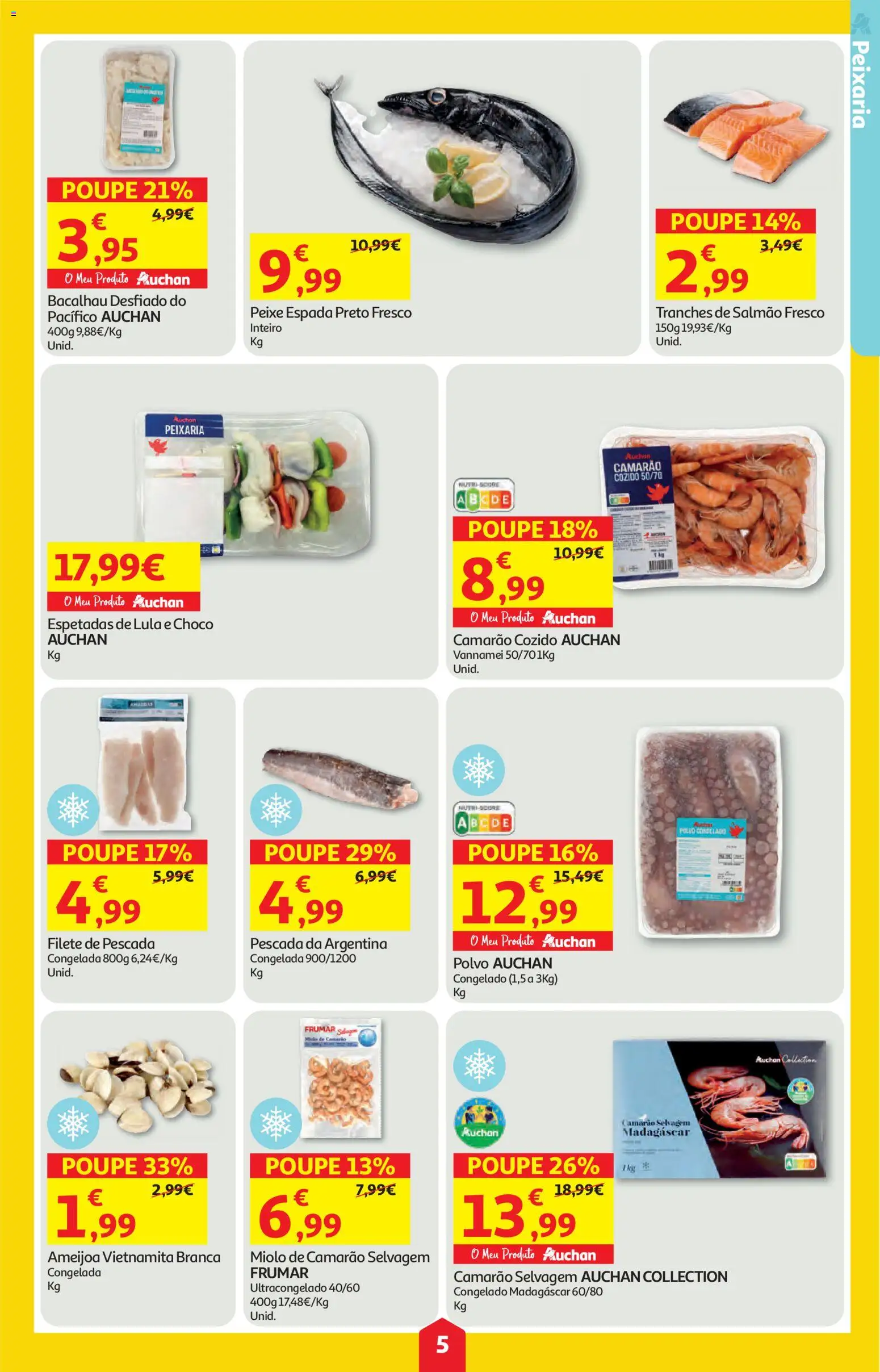Auchan folheto │ válido de 07.05.2026 | Página: 5 | Produtos: Bacalhau, Pescada, Camarão, Peixe