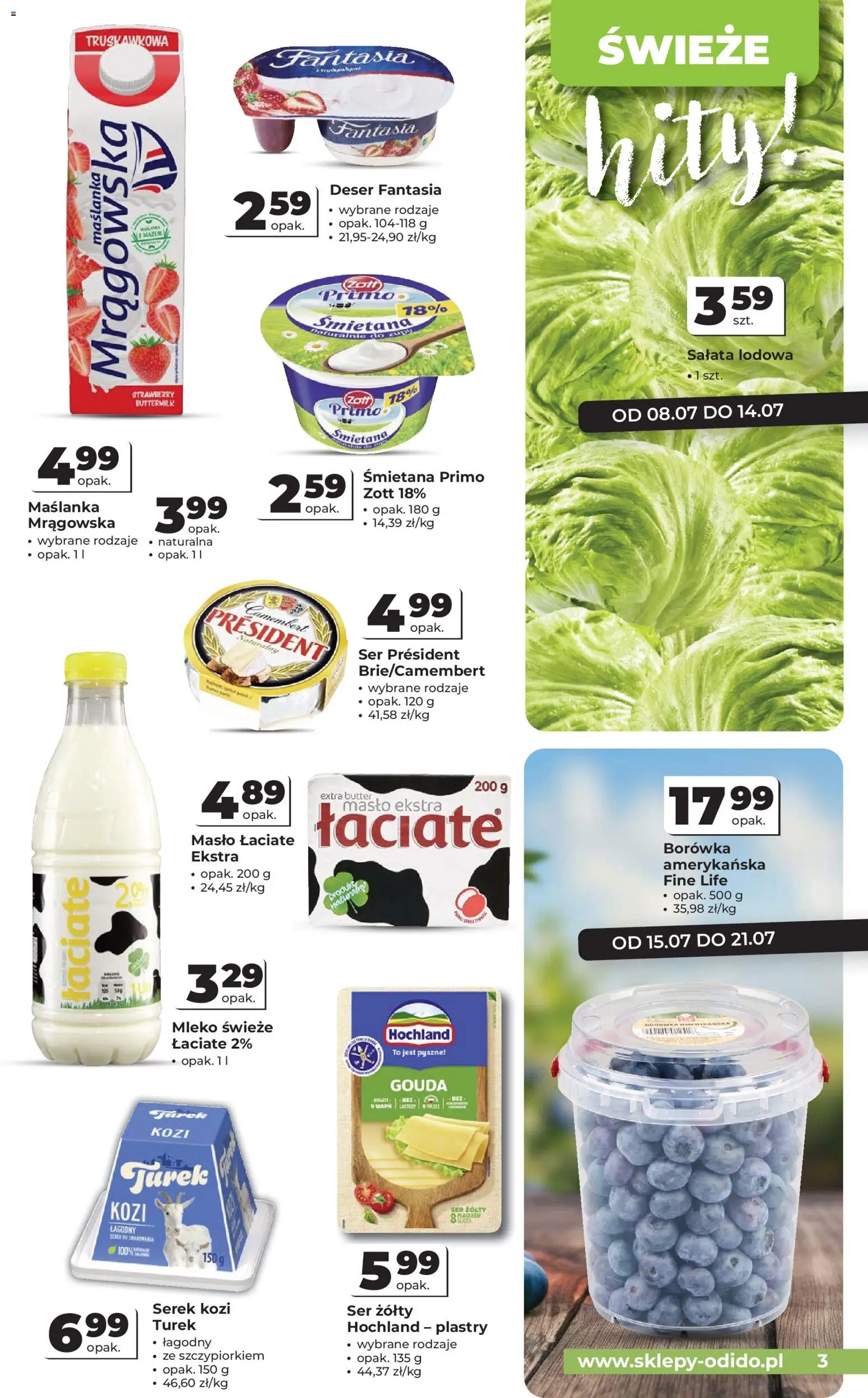 Odido gazetka od 08.07.2026 | Strona: 3 | Produkty: Camembert, Mleko, Masło, Masło łaciate