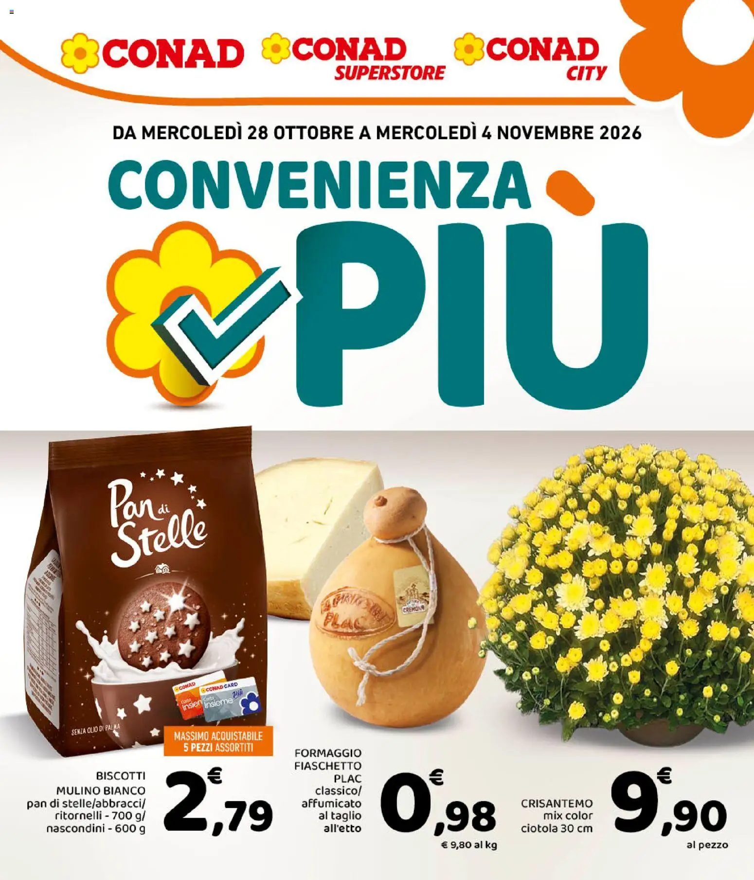 Volantino Conad del 28/10/2026 | Pagina: 1 | Prodotti: Taglio, Formaggio, Olio, Ciotola