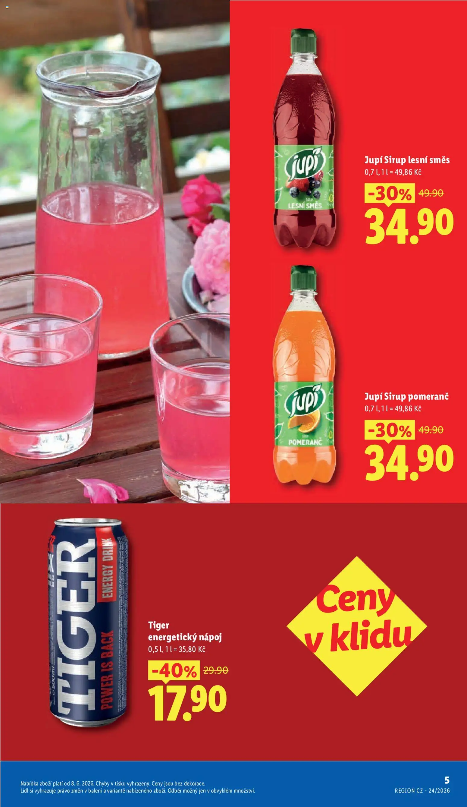 Lidl leták - Další ceny v klidu od 08.06.2026 | Strana: 5 | Produkty: Tiger, Energetický nápoj, Jupí, Energy drink