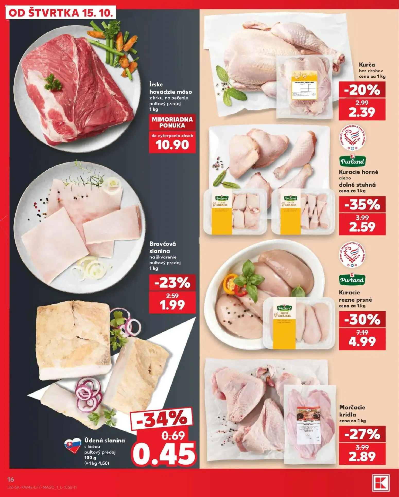 Nové Kaufland akcie – leták je platný od 15.10.2026 | Strana: 16 | Produkty: Slanina, Mäso, Kurča, Rezne