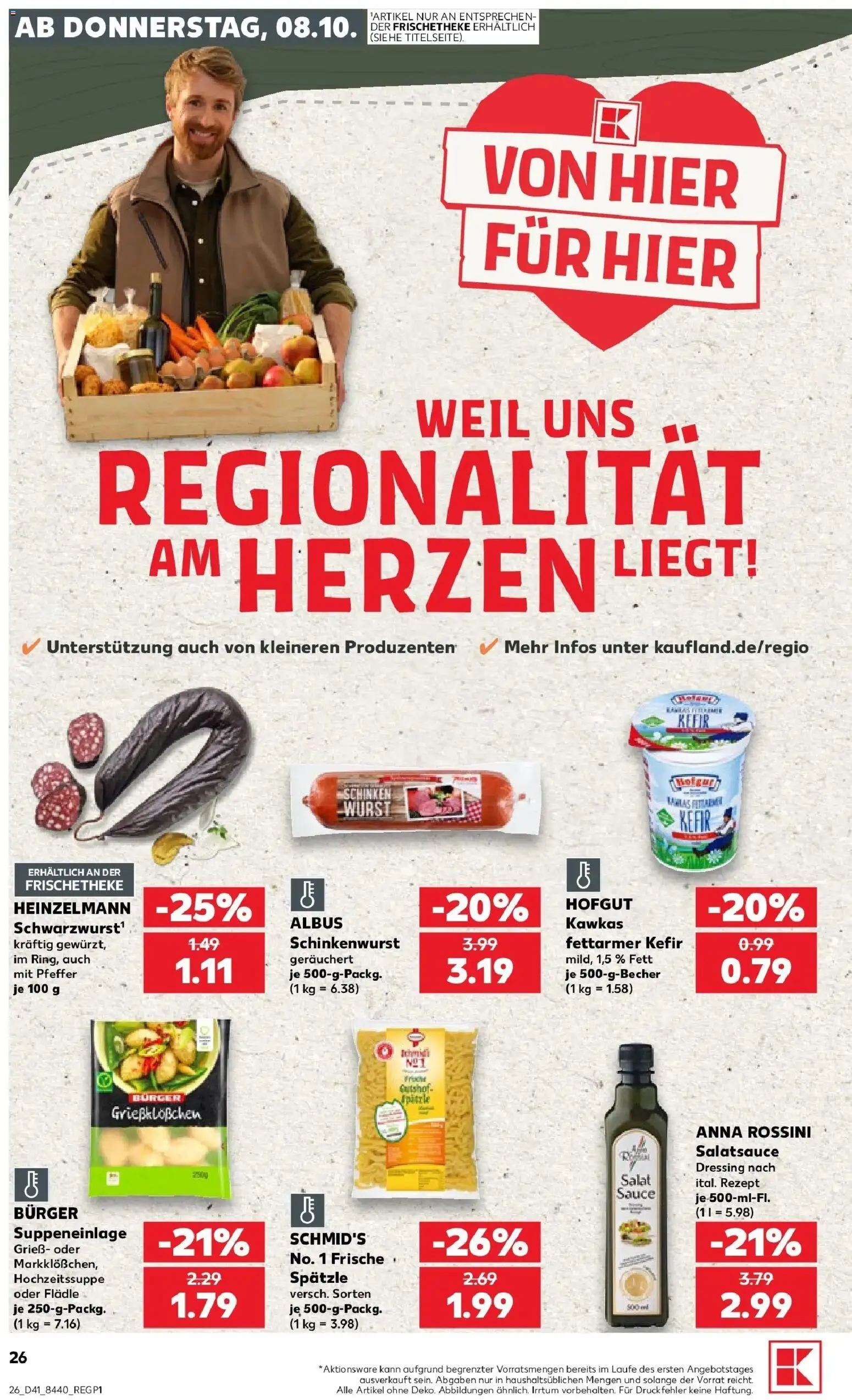 Prospekt Kaufland ab 08.10.2026 » Angebote Online zum Blättern | Seite: 26 | Produkte: Grieß, Dressing, Burger, Salat