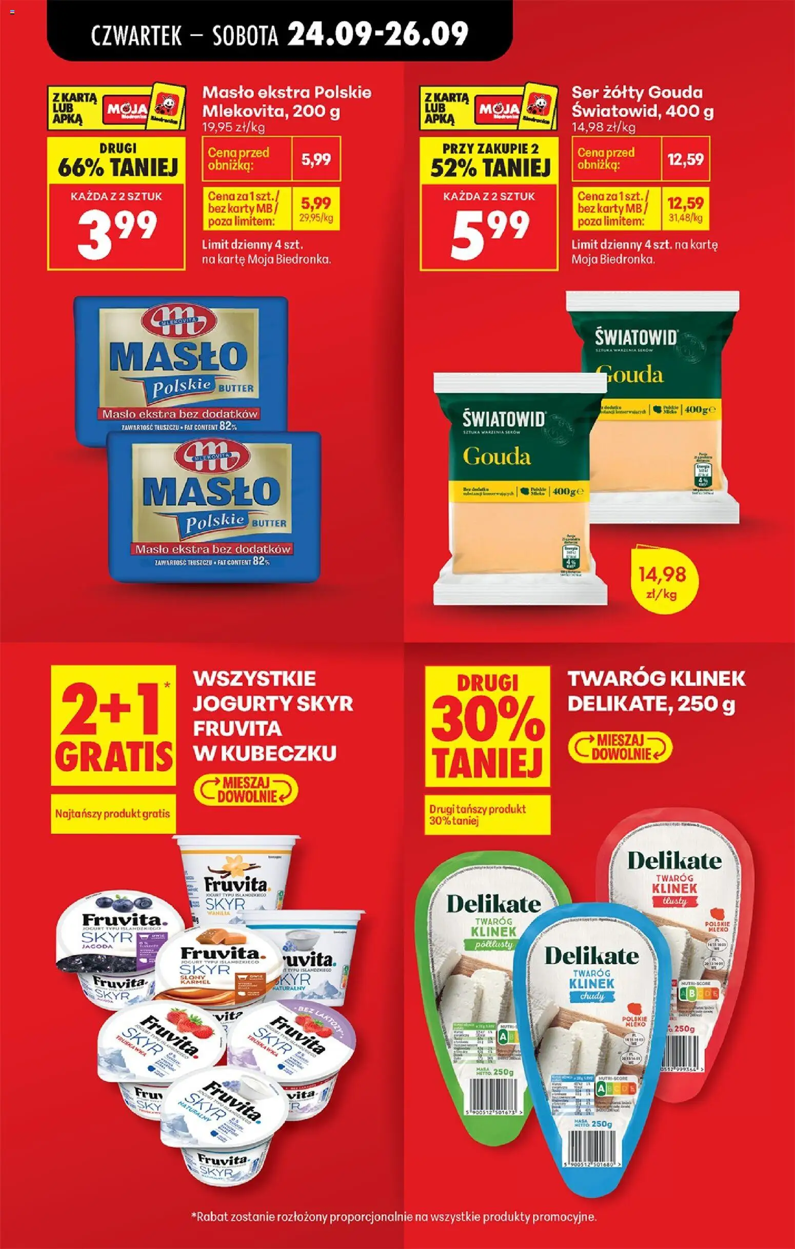 Biedronka gazetka od czwartku od 24.09.2026 | Strona: 4 | Produkty: Ser żółty, Karta, Jogurt, Ser żółty Gouda