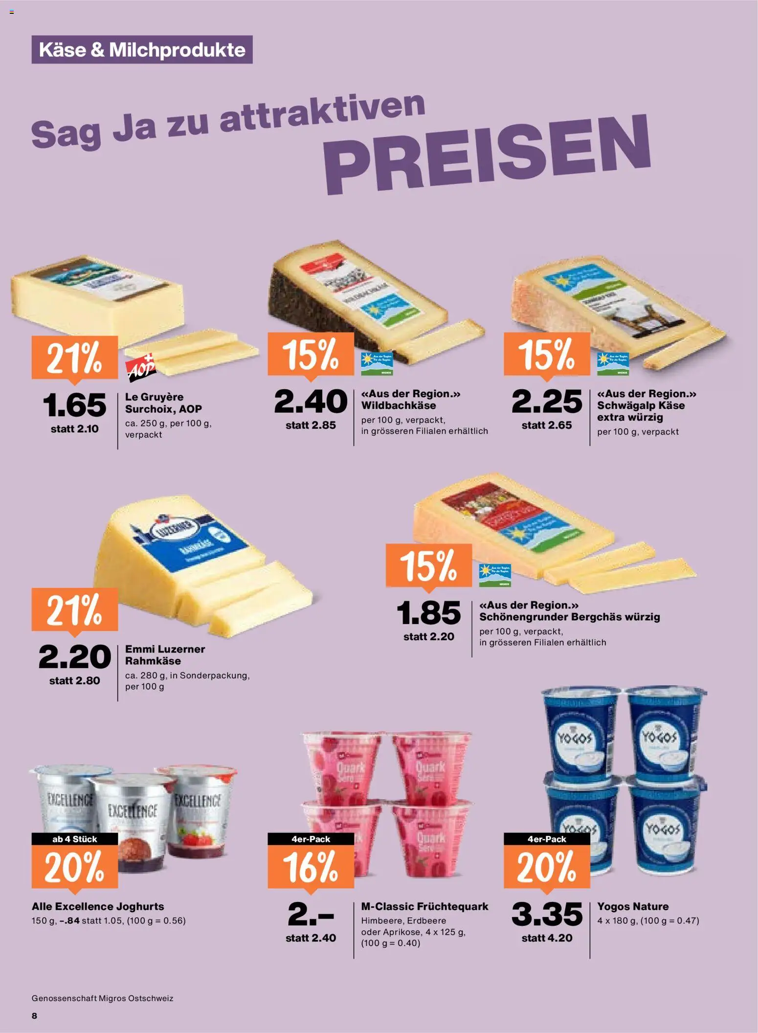 Migros aktionen – gültig ab 16.04.2026 | Seite: 8 | Produkte: Quark, Käse