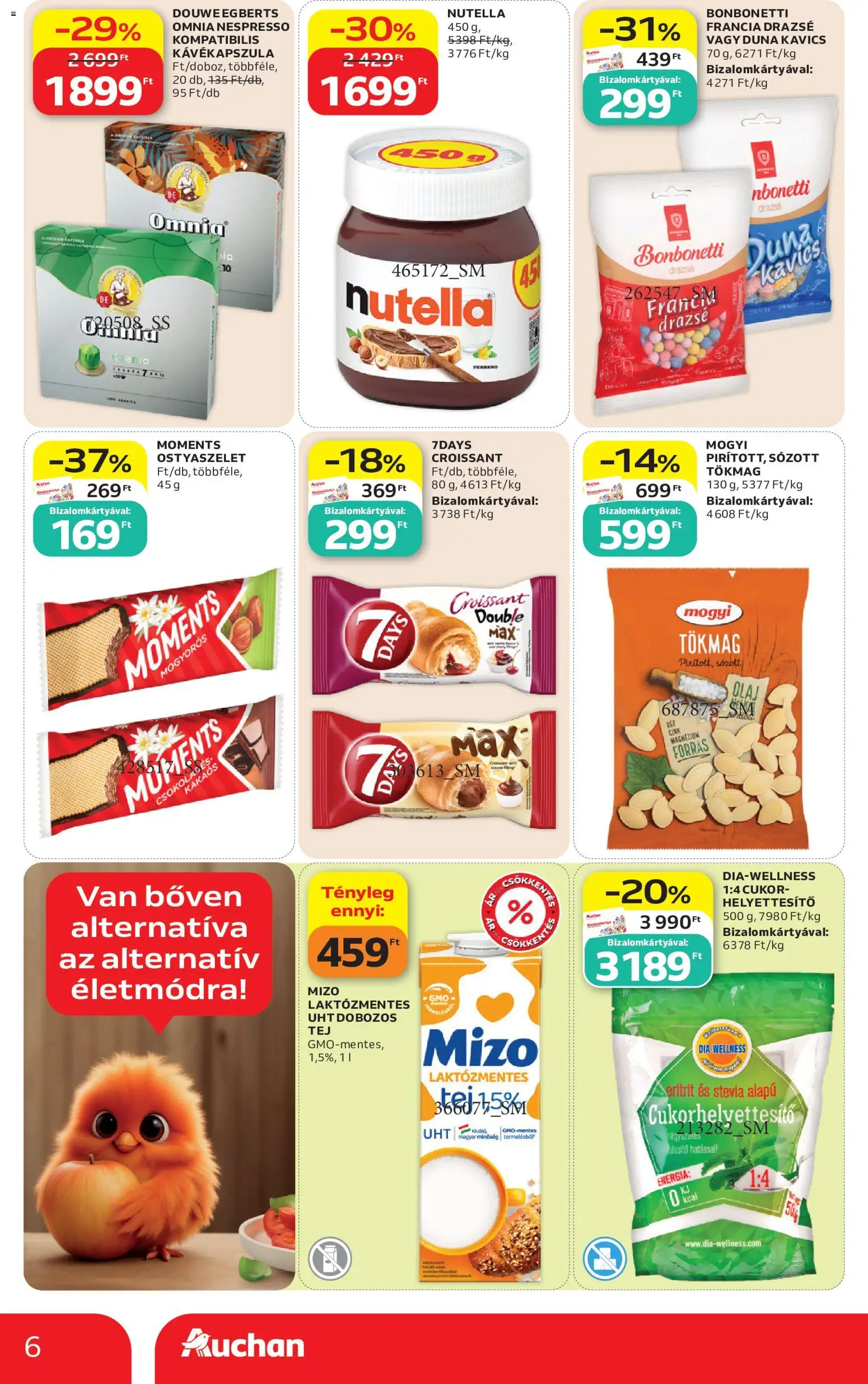 Auchan akciós ujság - amely érvényes a következő dátumtól: 2026.07.09. | Oldal: 6 | Termékek: Croissant, Kavics, Nutella, Drazsé