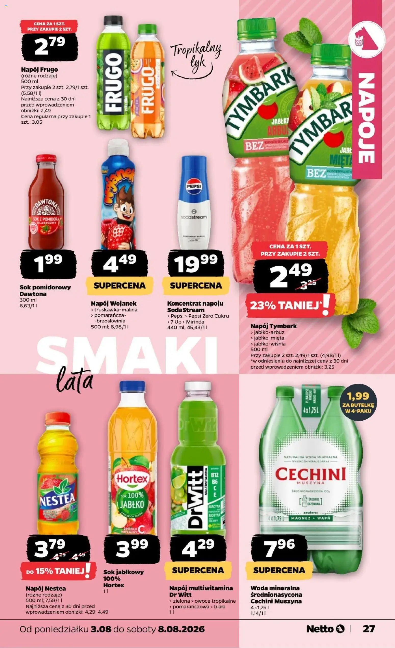 Netto gazetka od poniedziałku od 03.08.2026 | Strona: 27 | Produkty: Tymbark, Sok pomidorowy, Napoje, Sodastream