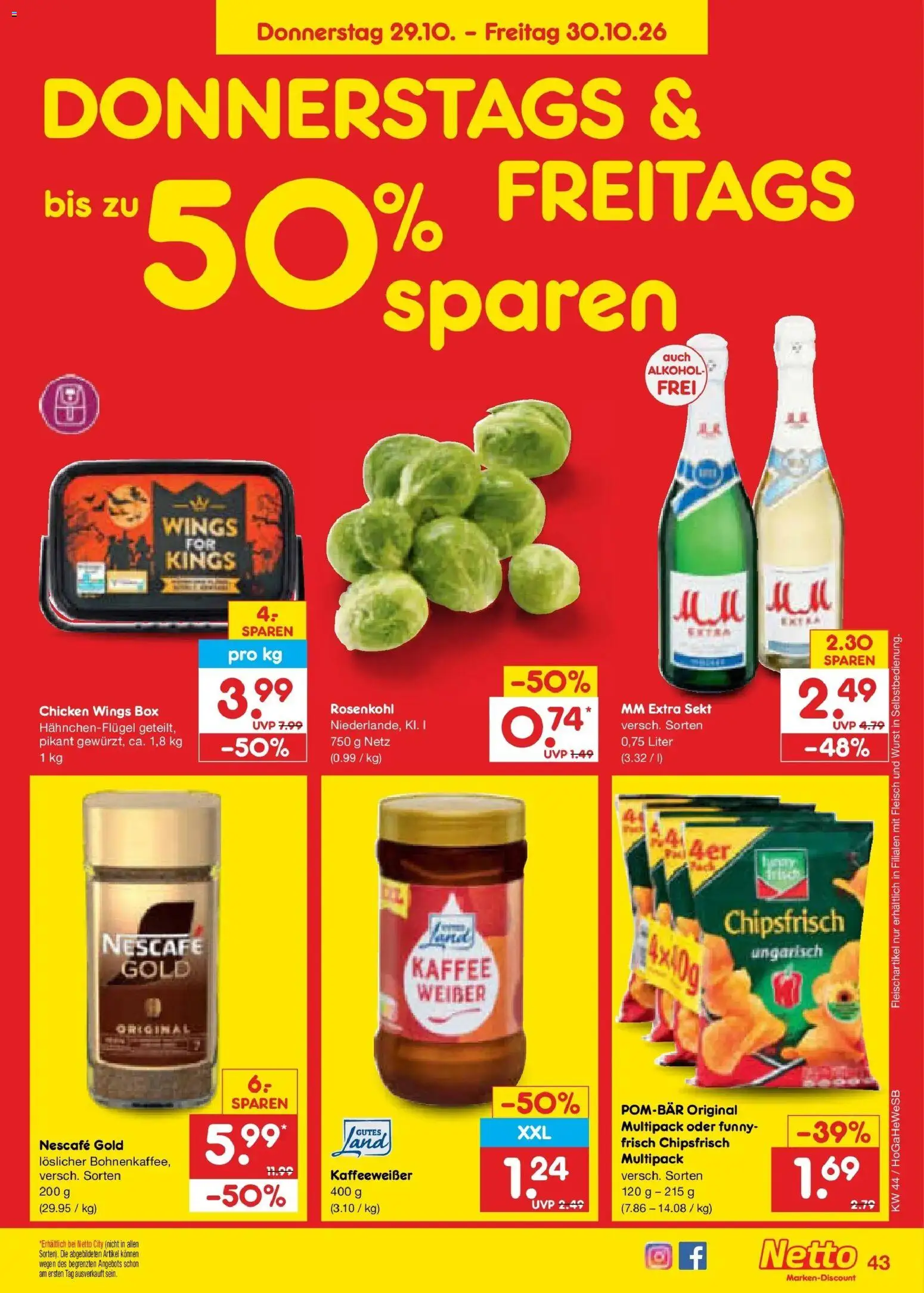 Netto Marken-Discount Prospekt Oldenburg – gültig ab 26.10.2026 | Seite: 57 | Produkte: Kaffee, Sekt, Nescafe gold, Fleisch