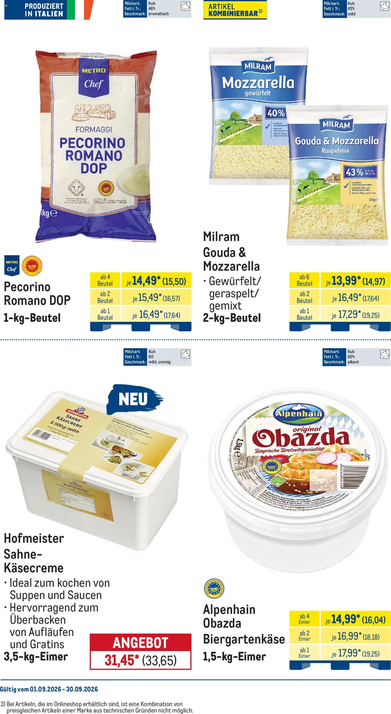 Metro Monats-Menü – gültig ab 01.09.2026 | Seite: 18 | Produkte: Mozzarella, Pizza, Sahne, Salat
