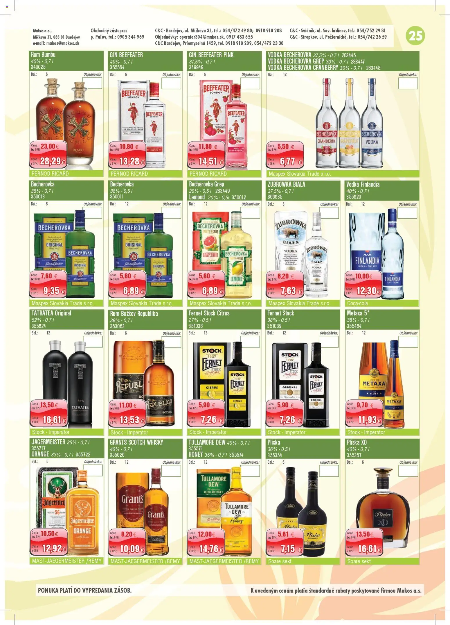 Nové Makos akcie – leták je platný od 02.03.2026 | Strana: 25 | Produkty: Beefeater, Metaxa, Whisky, Fernet