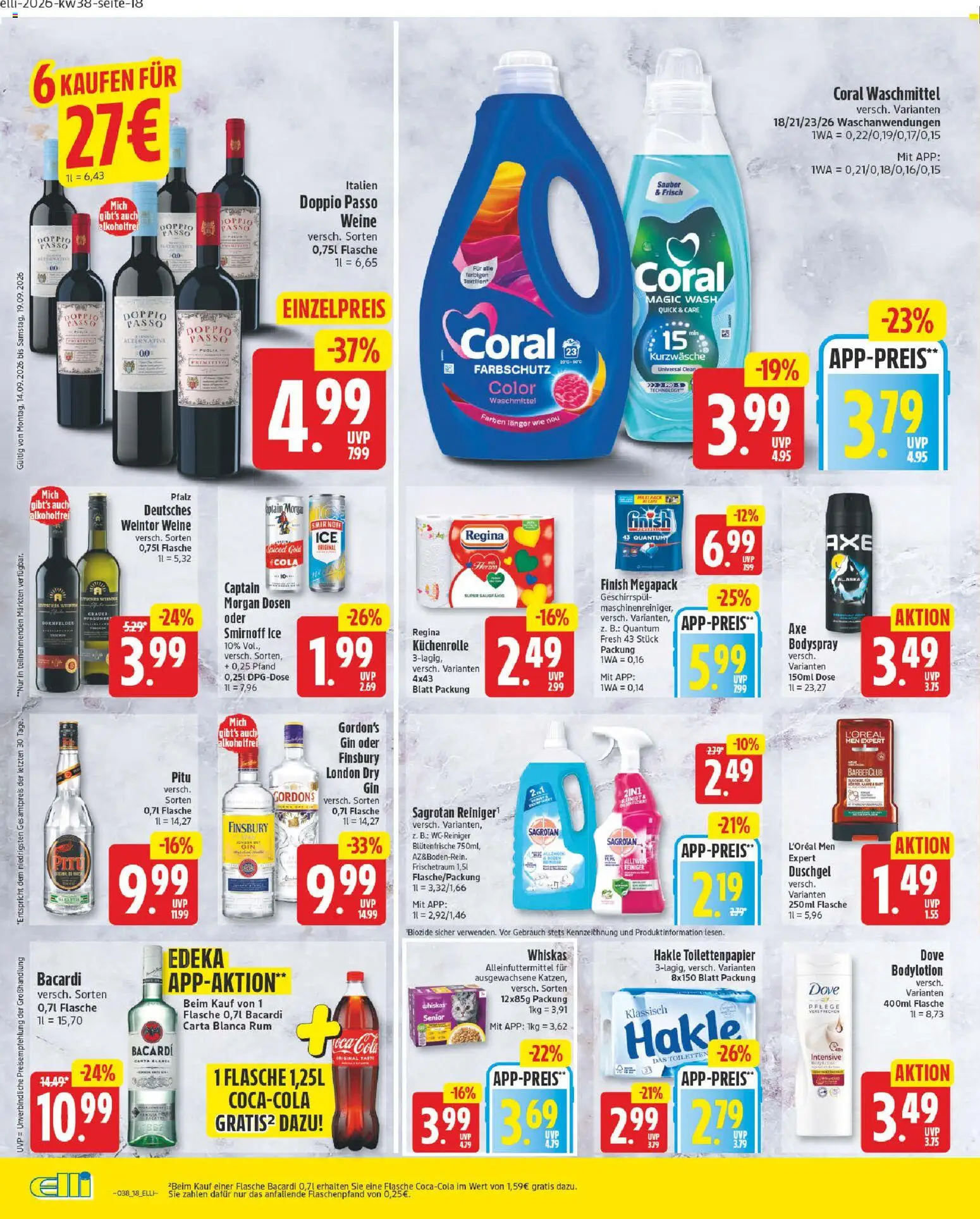 Elli Markt Prospekt – gültig ab 14.09.2026 | Seite: 18 | Produkte: Cola, Rum, Duschgel, Küchenrolle