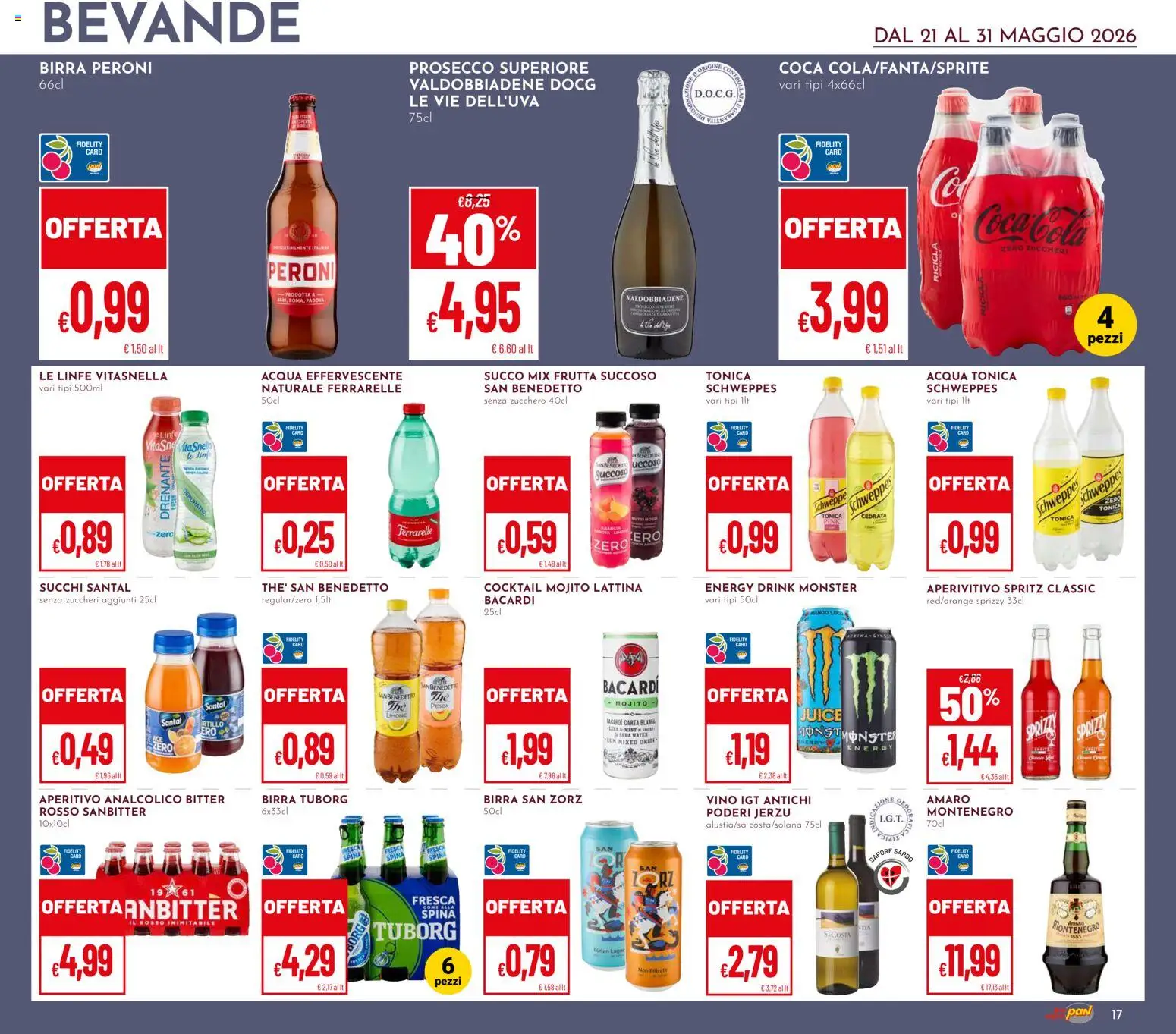 Volantino Pan del 21.05.2026 | Pagina: 17 | Prodotti: Acqua tonica, Pesca, Cedrata, Coca Cola