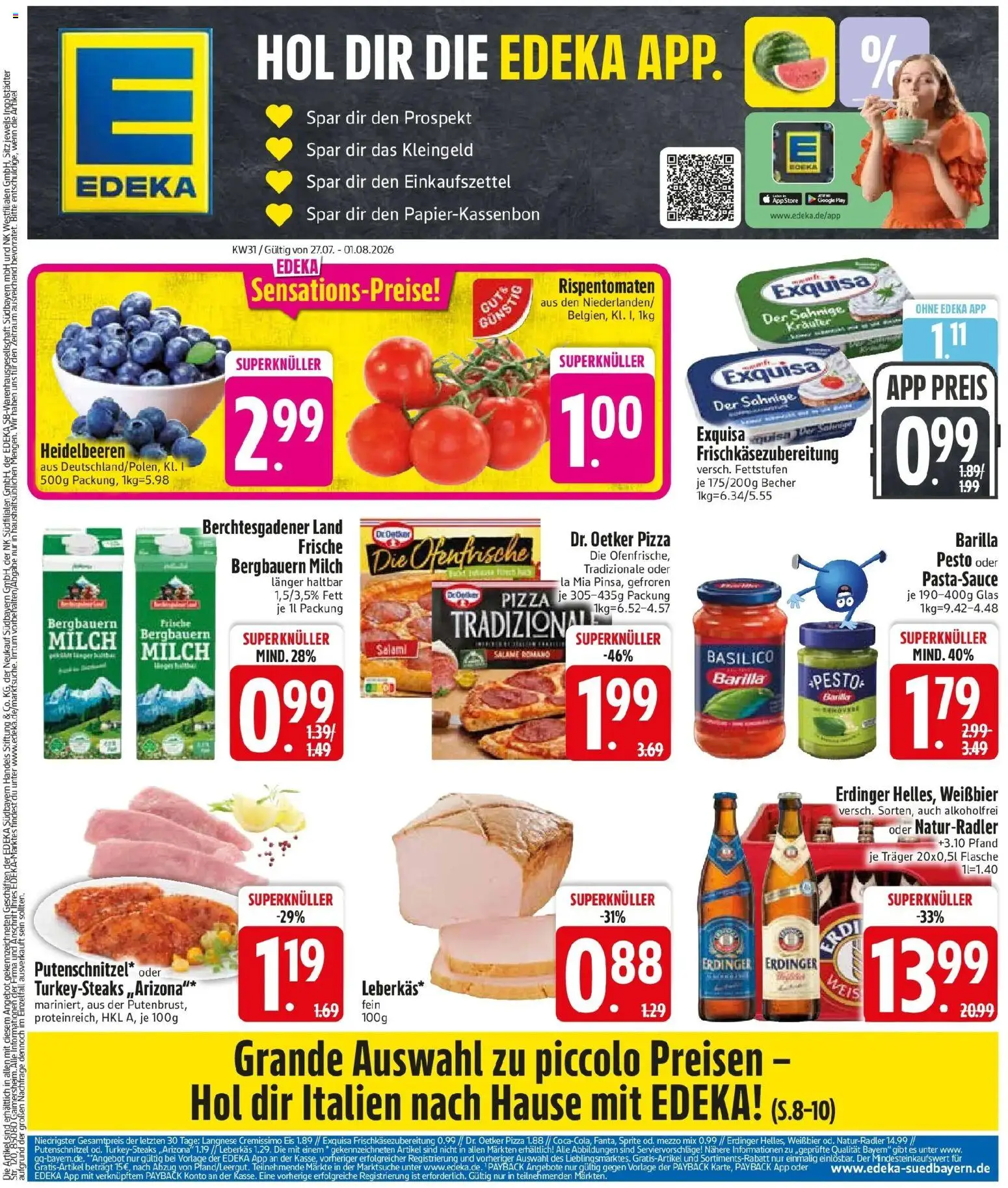 Edeka prospekt Aying – gültig ab 27.07.2026 | Seite: 3 | Produkte: Weißbier, Exquisa, Putenschnitzel, Pizza
