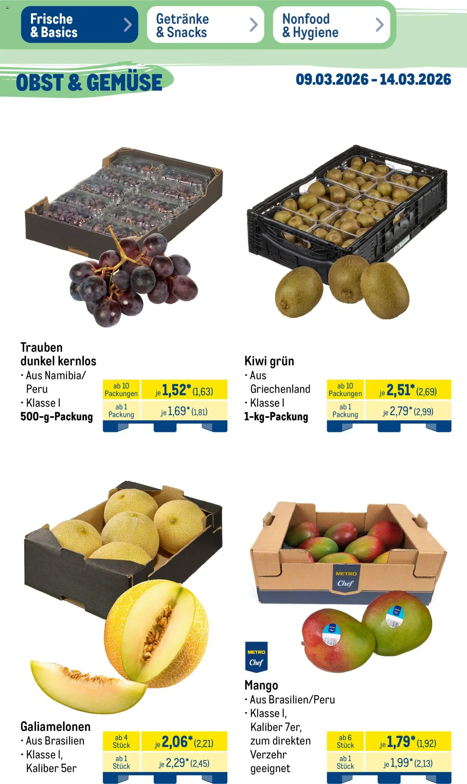 Metro Prospekt 	 – gültig ab 09.03.2026 | Seite: 12 | Produkte: Trauben, Gemüse, Obst, Kiwi