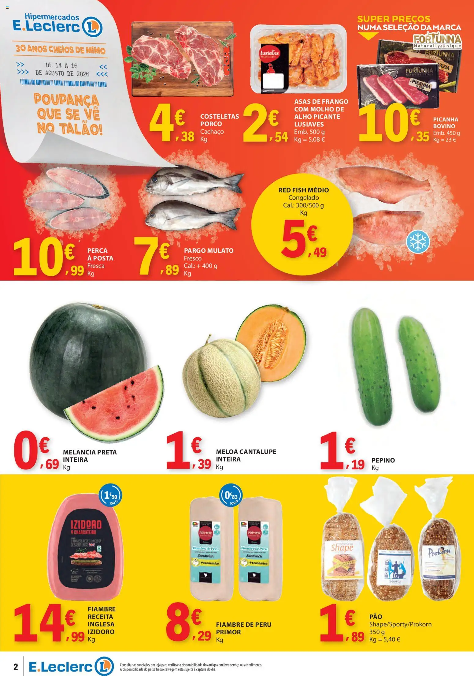 E.Leclerc Catálogo Fim de Semana │ válido de 14/08/2026 | Página: 2 | Produtos: Fiambre, Pepino, Melancia, Alho
