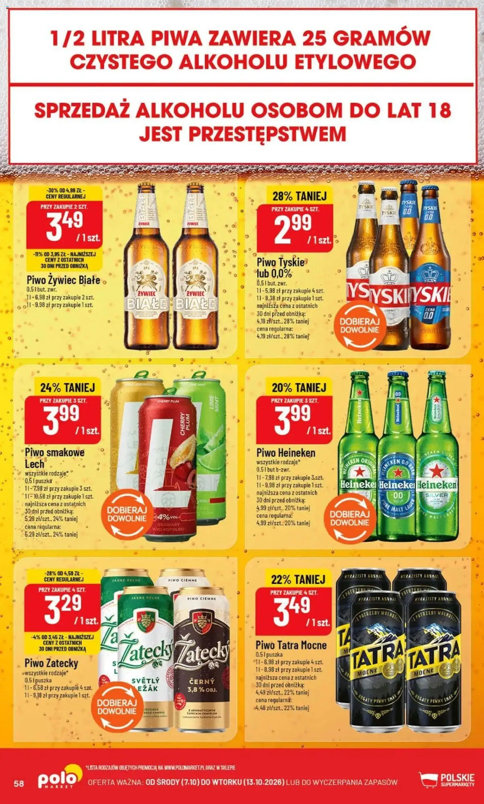 Nowa POLOmarket gazetka od jutra 07.10.2026 | Strona: 58 | Produkty: Piwo Heineken, Piwo, Piwo zatecky, Heineken
