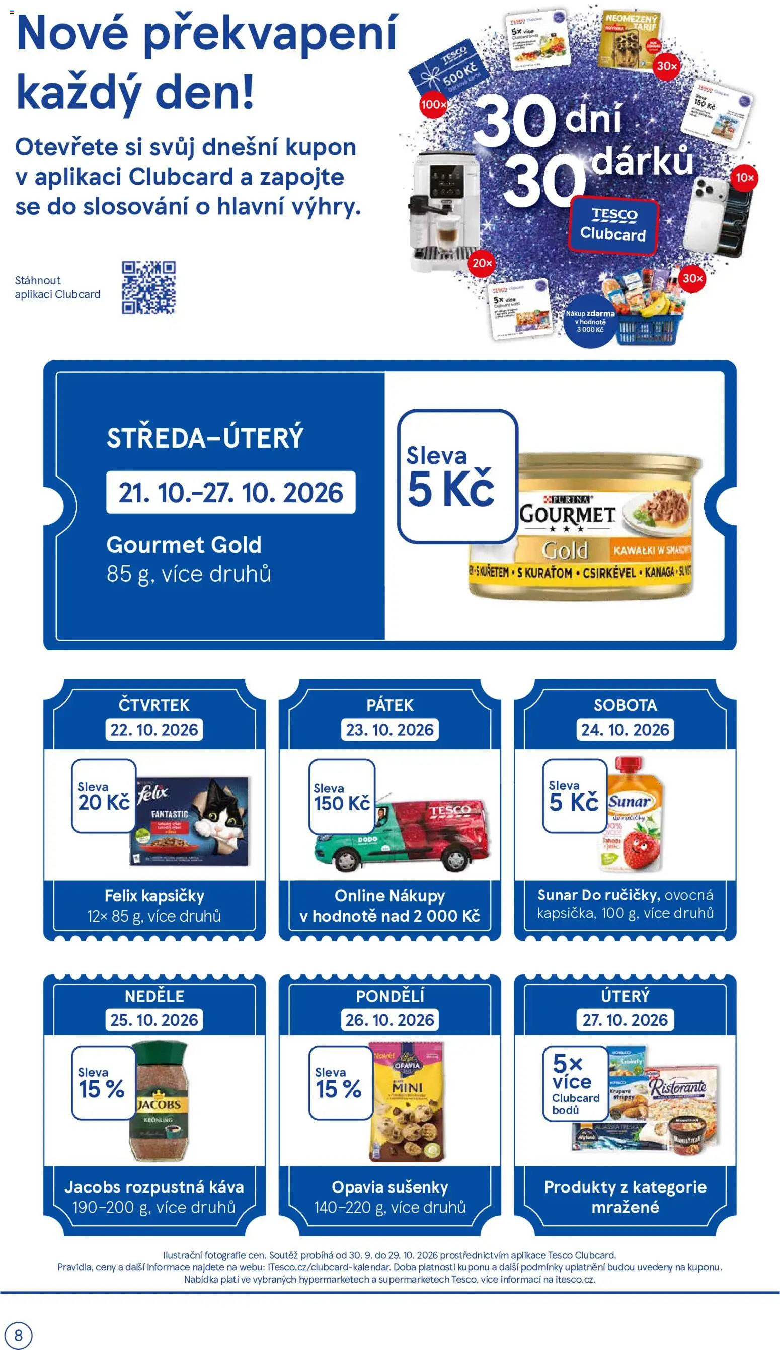Tesco leták - Supermarket od 21.10.2026 | Strana: 8 | Produkty: Gourmet Gold, Felix kapsičky, Sunar, Manhattan