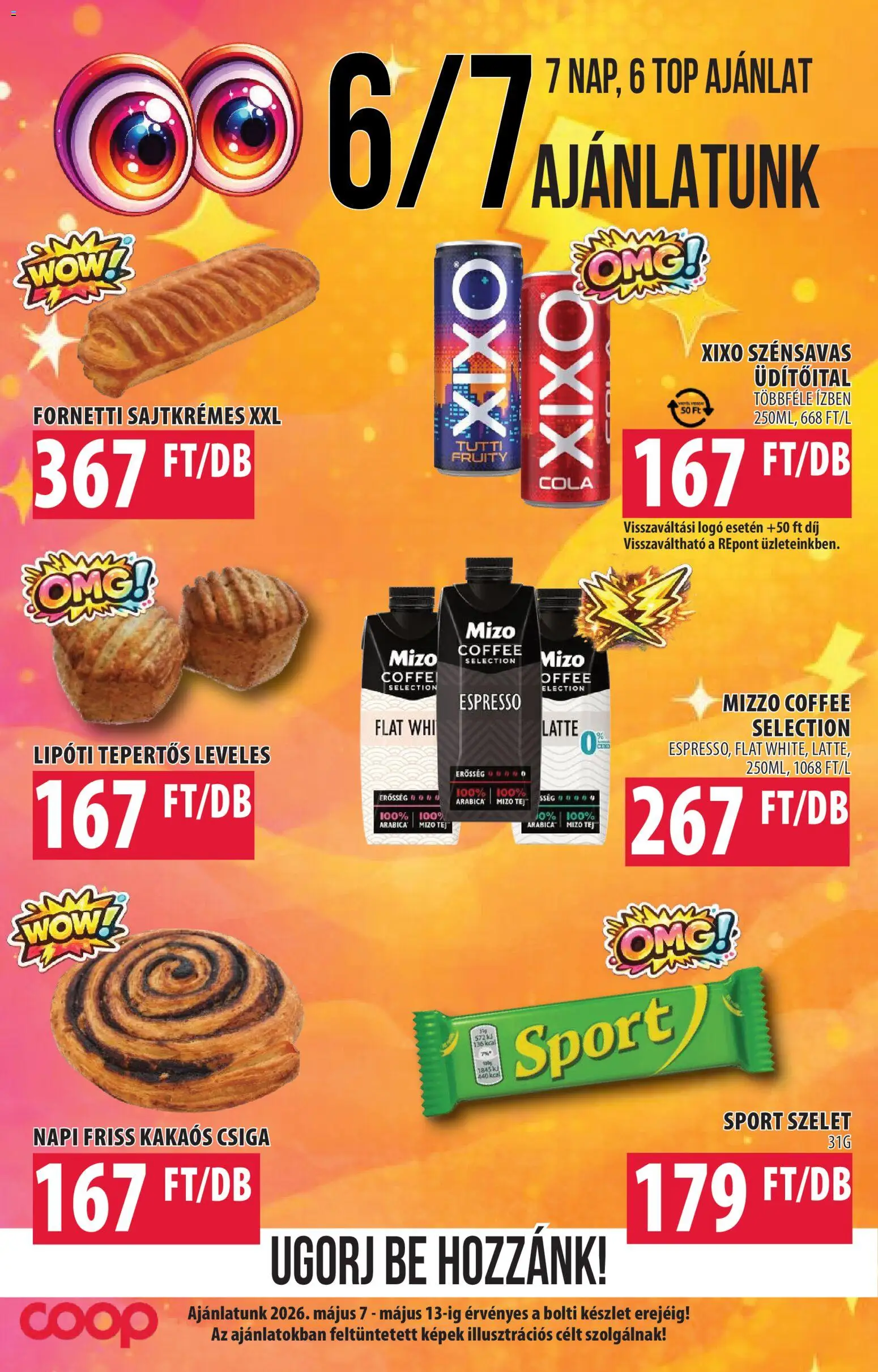 COOP Szolnok akciós ujság - amely érvényes a következő dátumtól: 07.05.2026 | Oldal: 7 | Termékek: Cola, Tej, Kakaós csiga