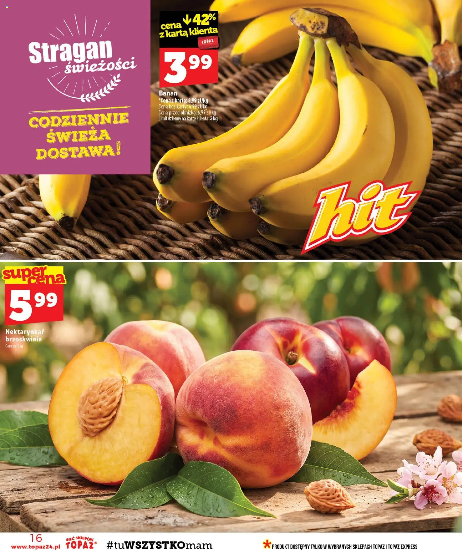 Topaz gazetka - MAZ od 03.09.2026 | Strona: 16 | Produkty: Brzoskwinia, Karta, Banan