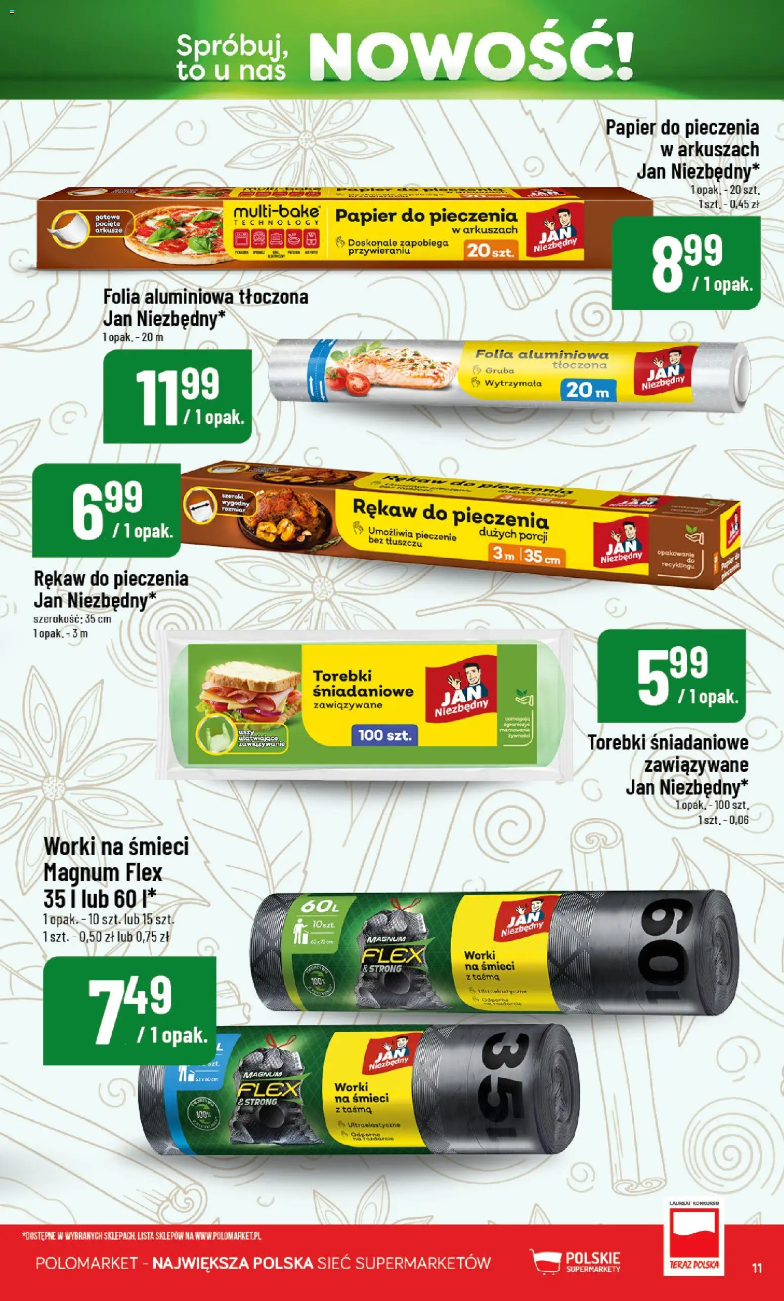 Nowa POLOmarket gazetka od jutra 11.09.2026 | Strona: 11 | Produkty: Worki na śmieci, Folia aluminiowa, Papier do pieczenia, Torebki