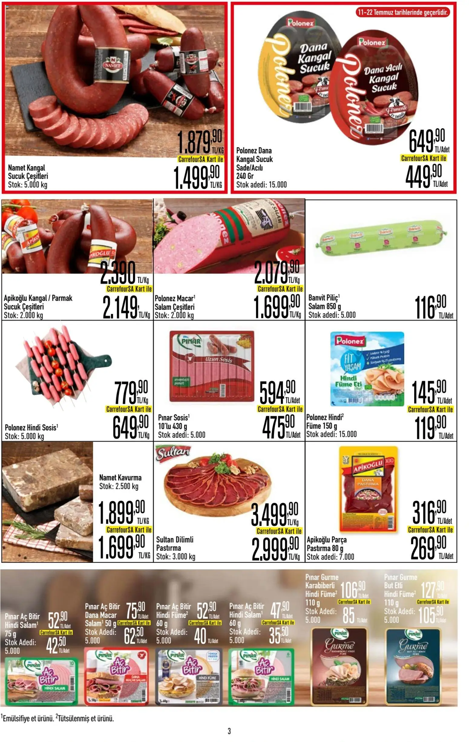 CarrefourSA Katalog - 09 Temmuz 2026 tarihinden itibaren geçerlidir | Sayfa: 3 | Ürünler: Salam, Sosis, Hindi füme, Sucuk