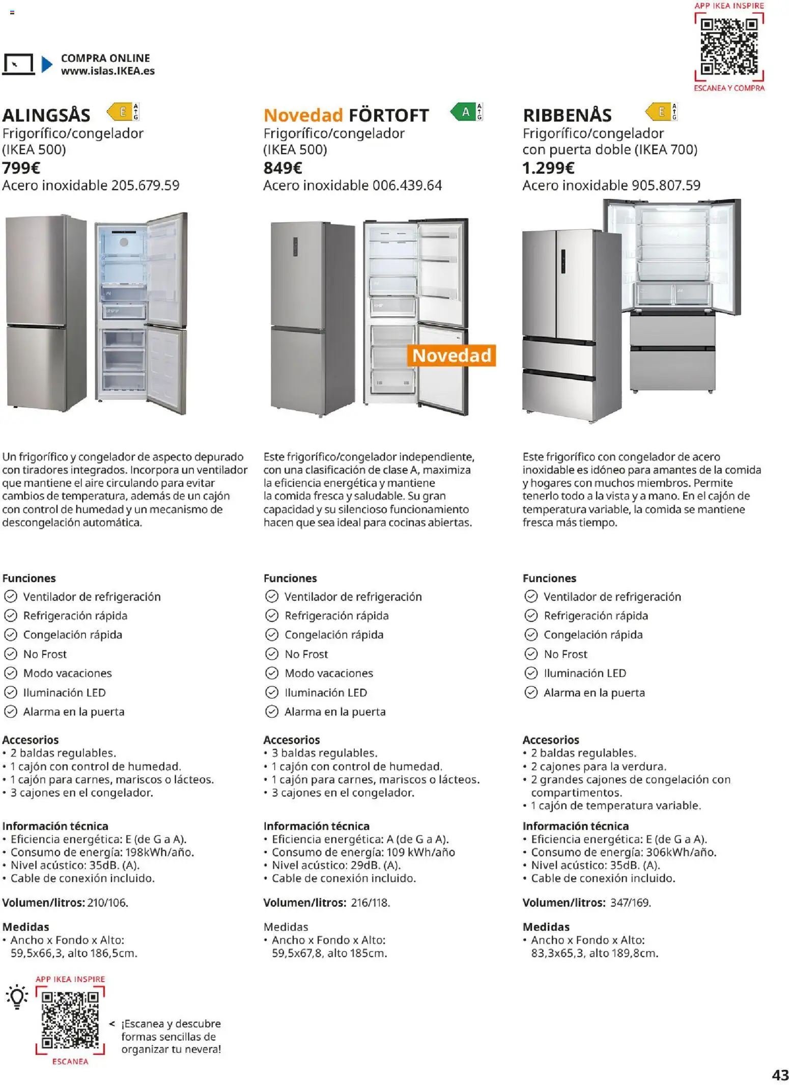 IKEA - Electrodomésticos │ válido desde el 01/09/2026 | Página: 43 | Productos: Mariscos, Cable, Congelador, Nevera