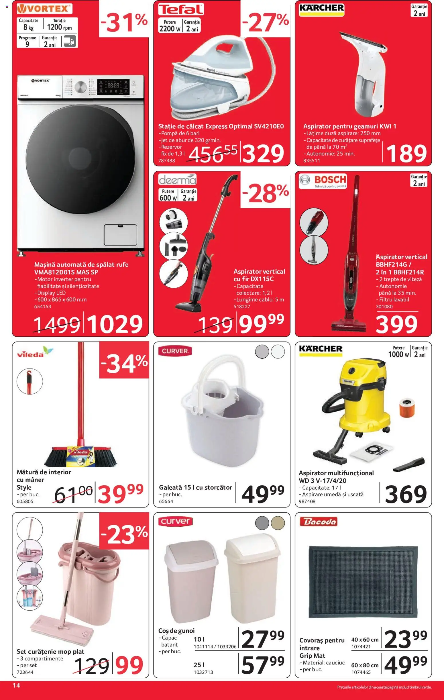 Noul catalog Selgros – valabil de la 21.08.2026 | Pagină: 14 | Produse: Aspirator vertical, Aspirator, Coș, Statie de calcat