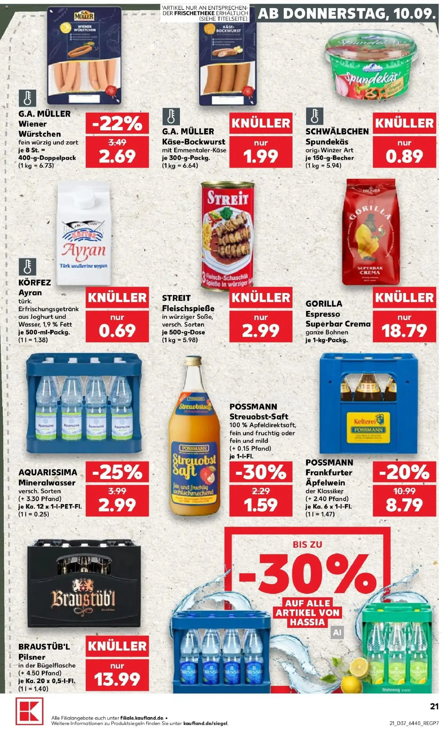 Kaufland Prospekt Rüsselsheim Am Main – gültig ab 07.09.2026 | Seite: 30 | Produkte: Bockwurst, Joghurt, Mineralwasser, Saft
