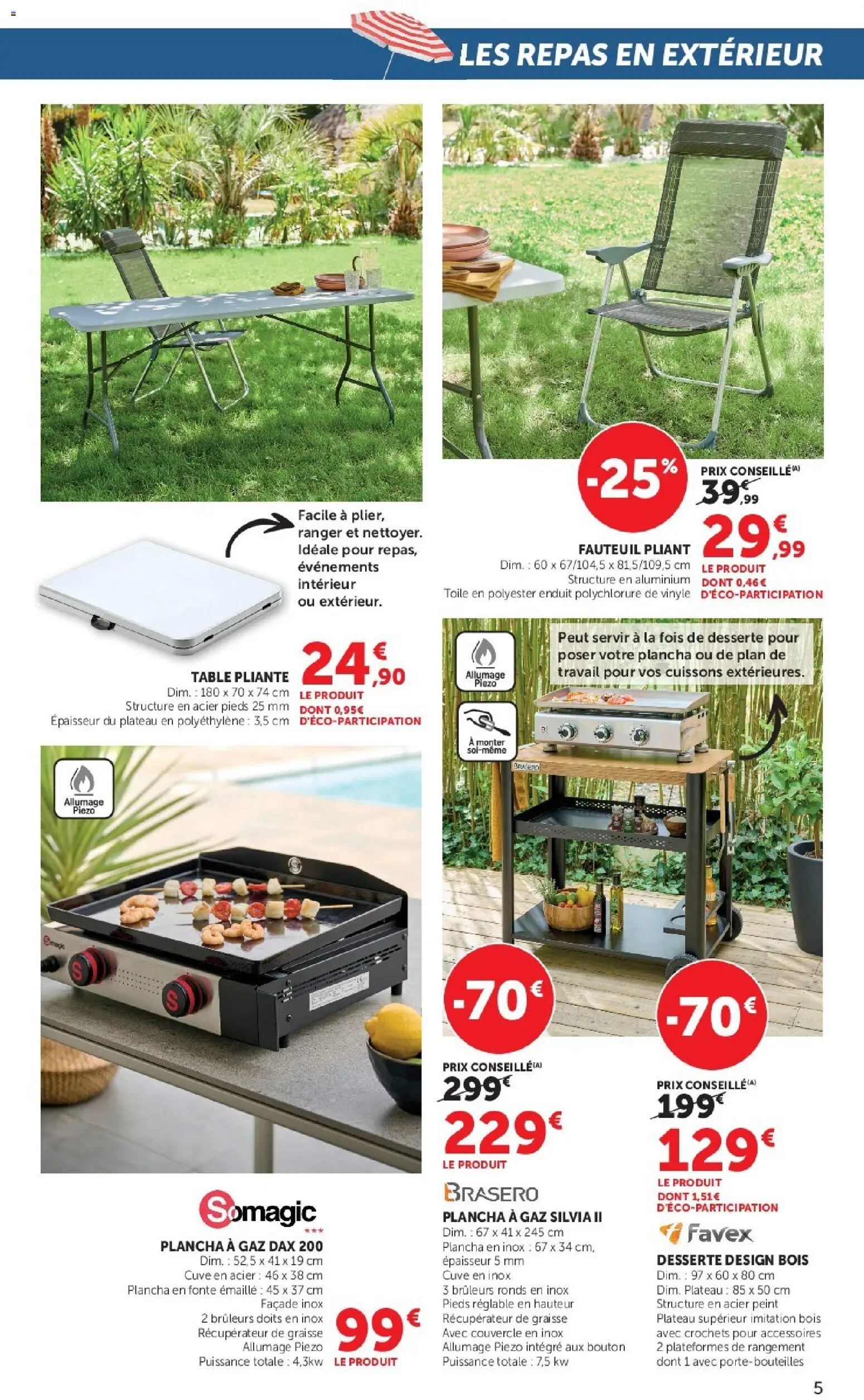 {H1} | Page: 5 | Produits: Plancha, Brasero, Plateau, Fauteuil
