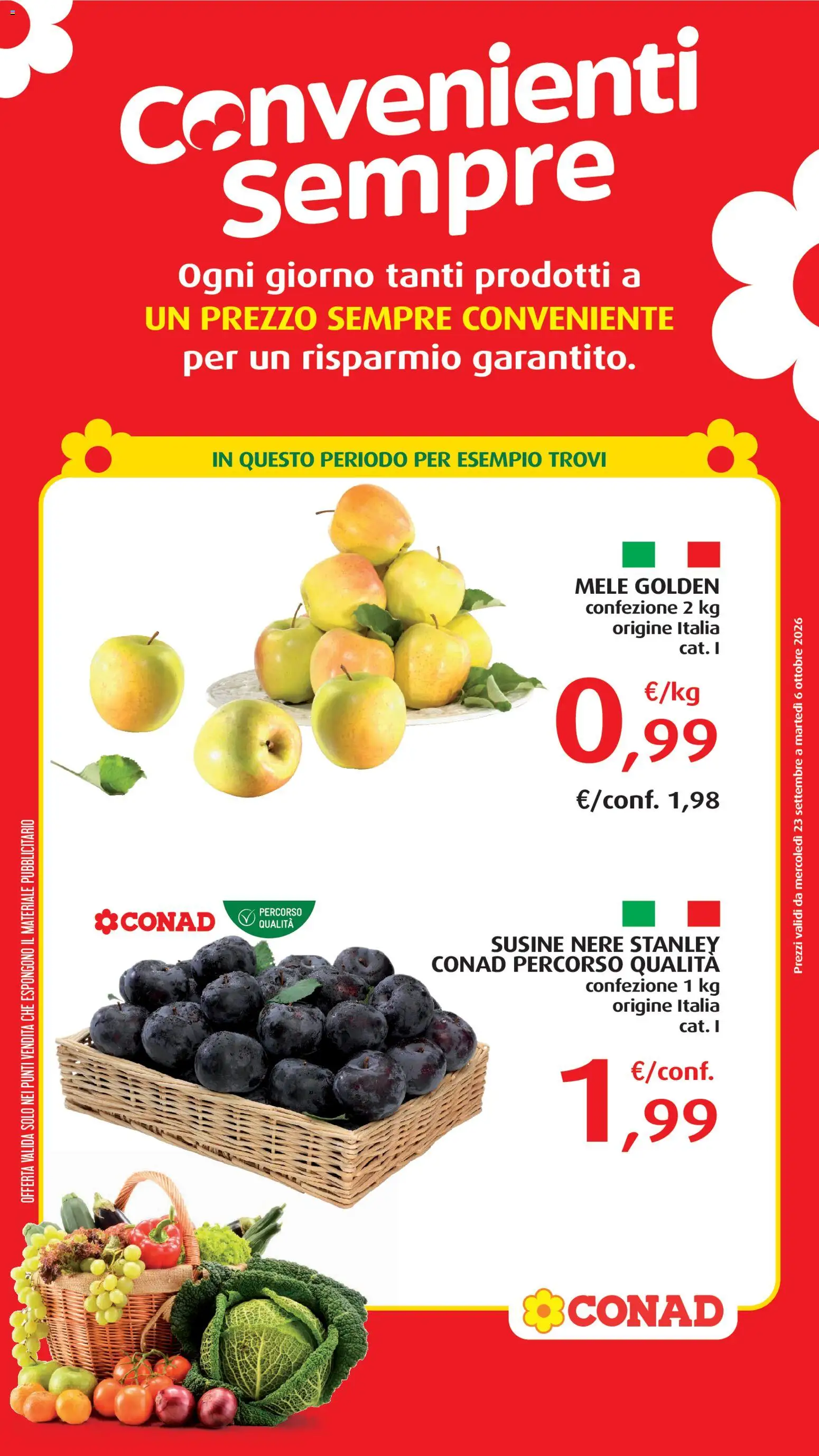 Volantino Conad del 23/09/2026 | Pagina: 1 | Prodotti: Mele, Susine