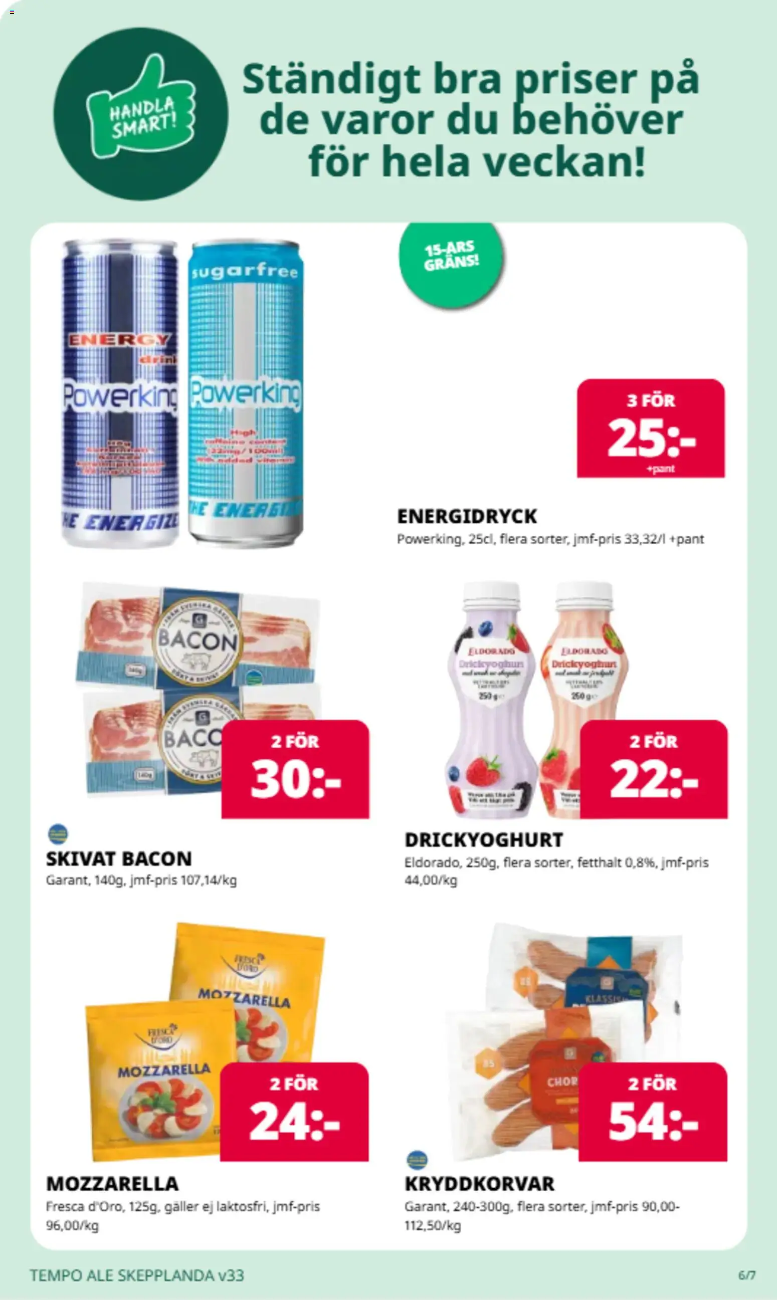 Tempo reklamblad aktuell från 10/08/2026 | Sida: 5 | Produkter: Mozzarella, Bacon, Galler, Energidryck
