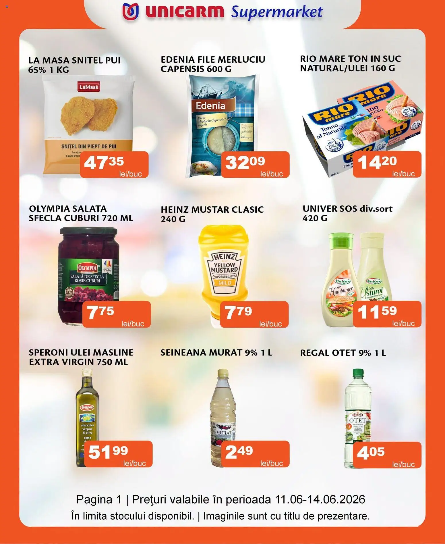 Noul catalog Unicarm – valabil de la 11.06.2026 | Pagină: 1 | Produse: Masă, Hacıyatmaz Kedi Oyuncağı, Muștar, Salată