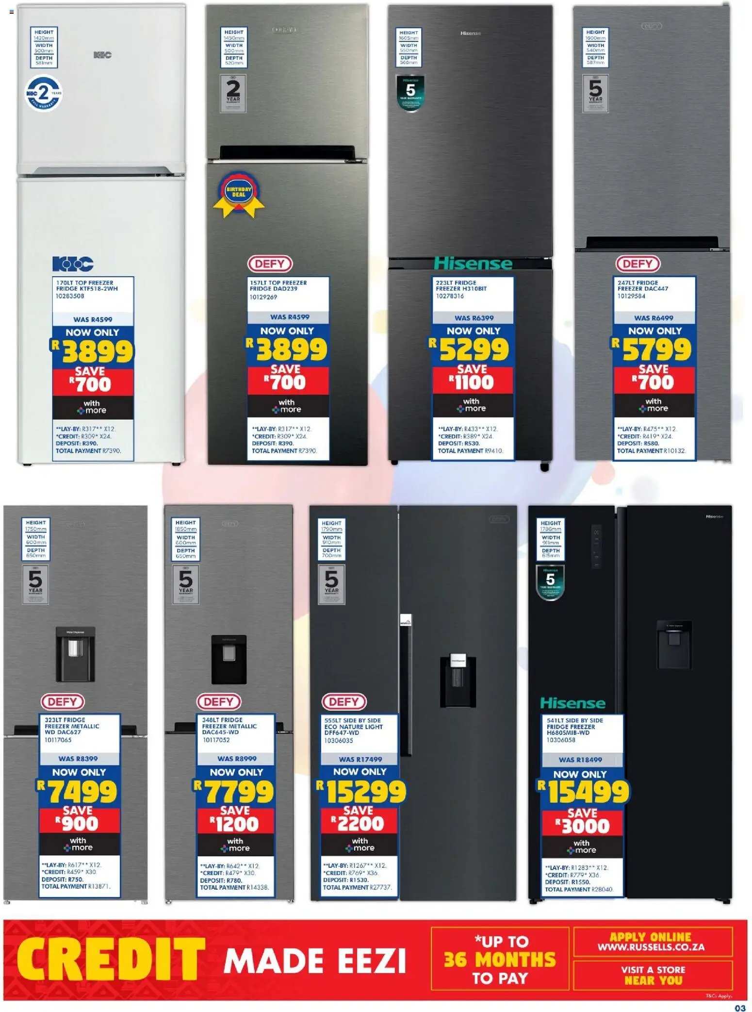 New Russells catalogue – valid from 16/07/2026 | Page: 3 | Products: Freezer, Fridge, Light