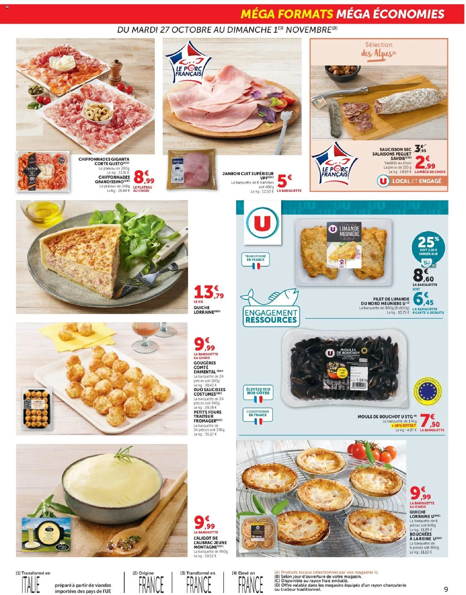 {H1} | Page: 9 | Produits: Moules, Filet de limande, Emmental, Saucisses