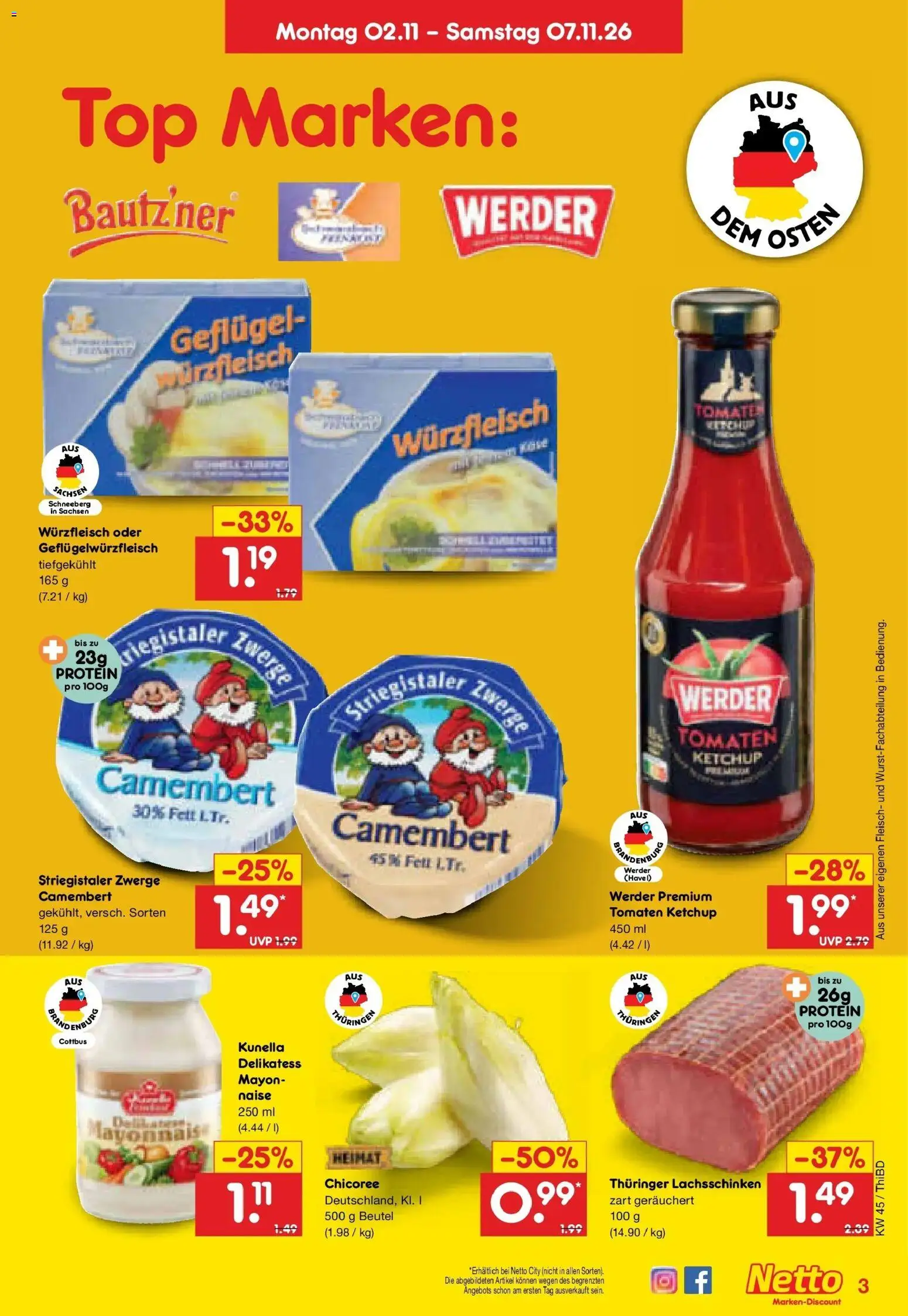 Netto Marken-Discount Prospekt Thiendorf – gültig ab 02.11.2026 | Seite: 3 | Produkte: Tomaten, Camembert, Ketchup, Fleisch