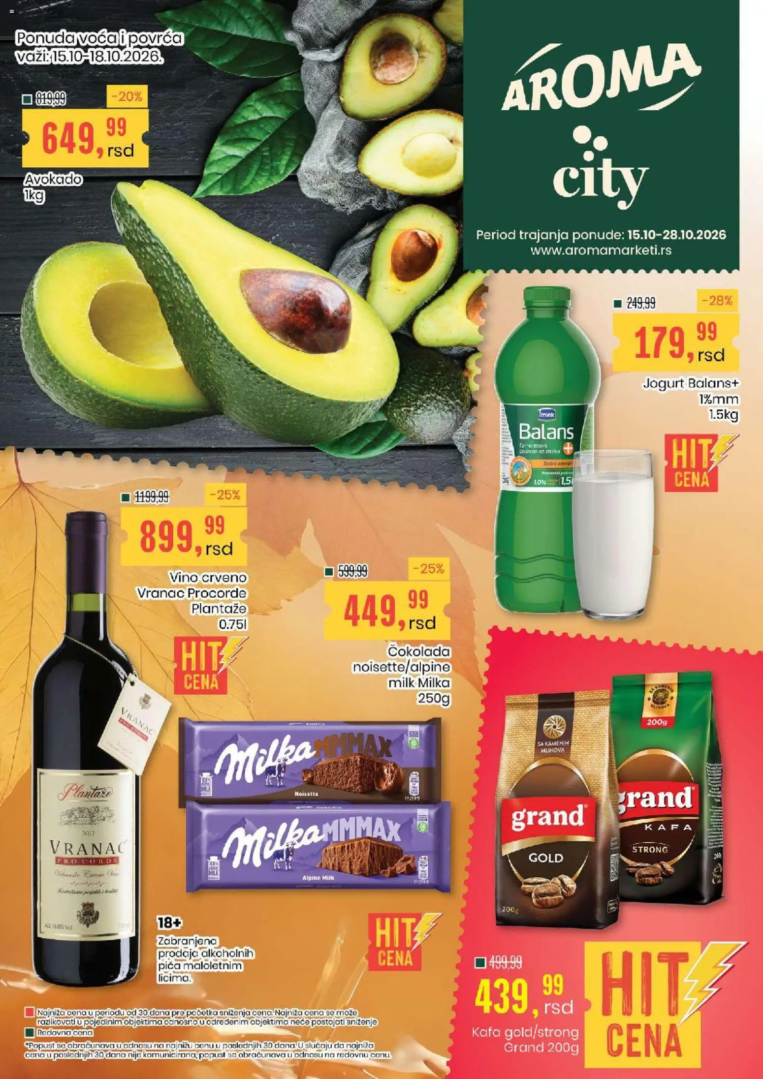 Aroma Market katalog - važi od 15.10.2026 | Strana: 1 | Proizvode: Vranac, Kafa, Čokolada, Pica