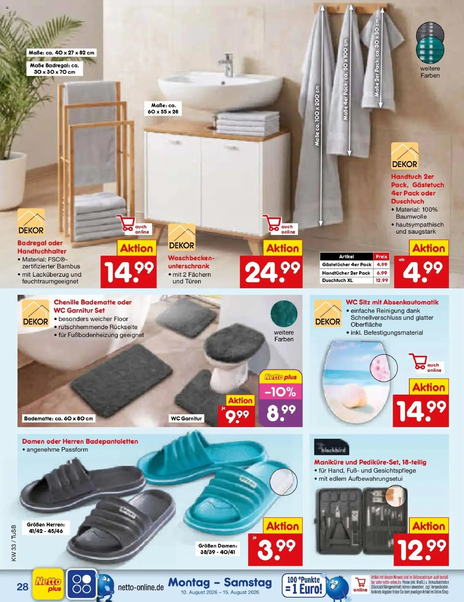 Netto Marken-Discount Prospekt Lahr-Langenwinkel – gültig ab 10.08.2026 | Seite: 40 | Produkte: Waschbecken, WC Sitz, Handtuchhalter, Badregal